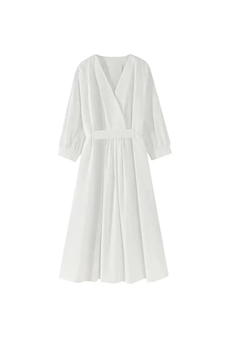 100 Cotton Kimono Front Oversized White Midi Dress