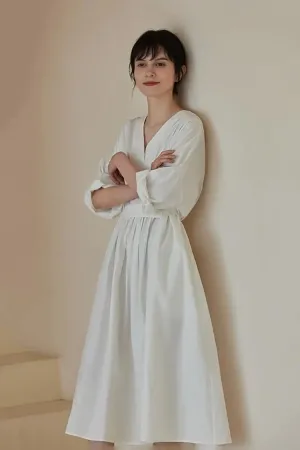 100 Cotton Kimono Front Oversized White Midi Dress