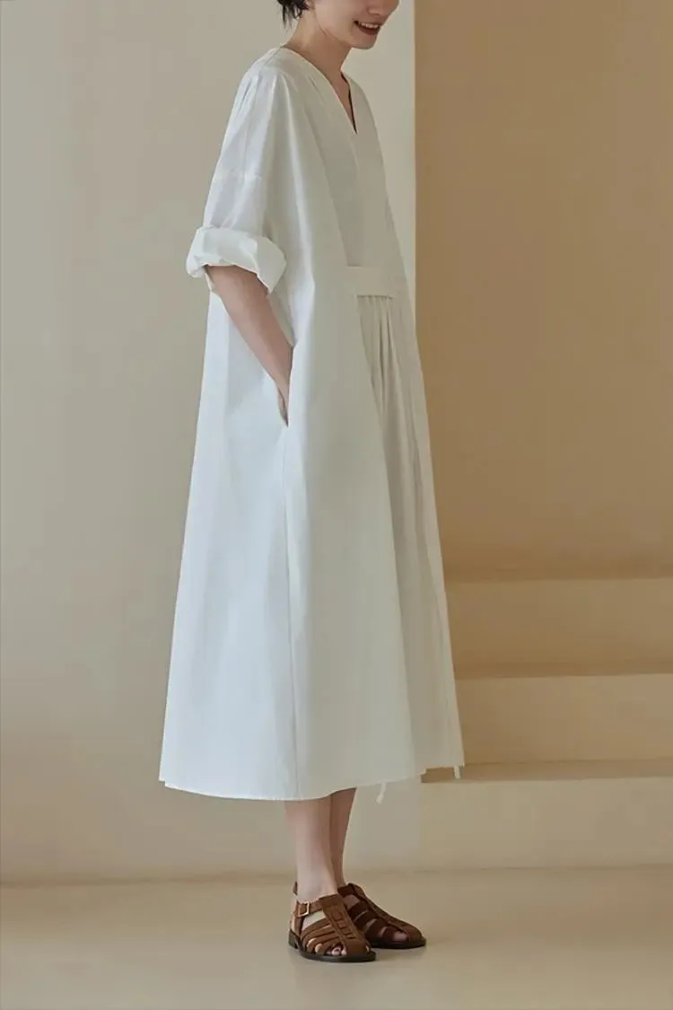 100 Cotton Kimono Front Oversized White Midi Dress