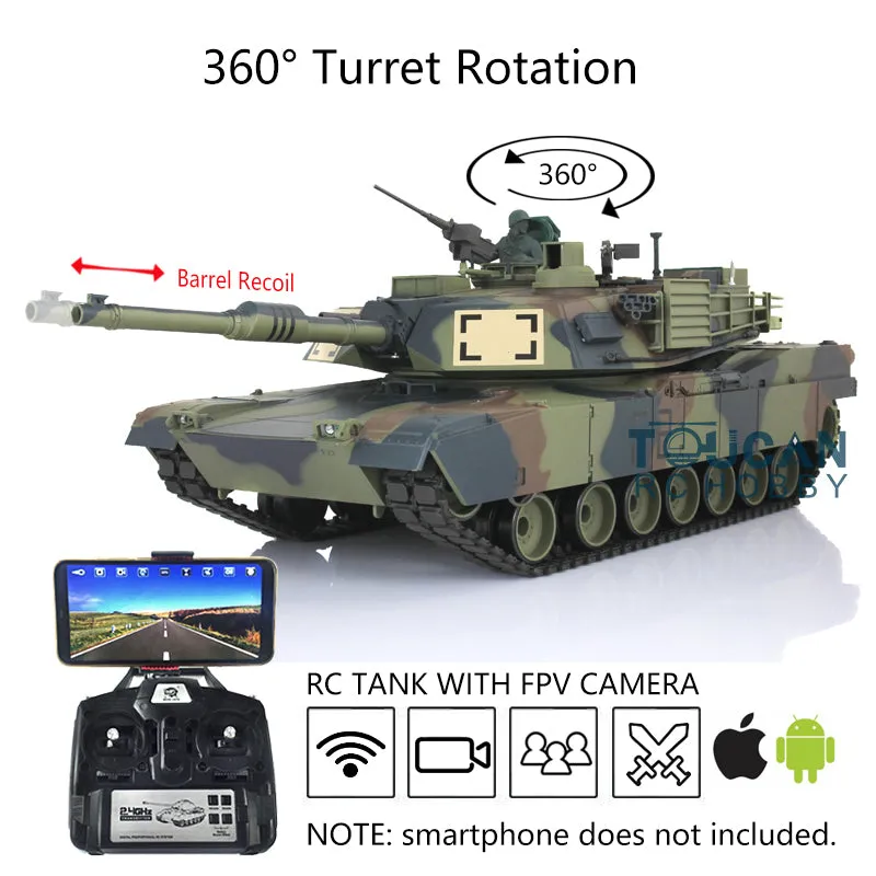 1:16 7.0 Henglong 2.4Ghz USA M1A2 Abrams RTR RC Tank 3918 Model Steel Gearbox Barrel Recoil 360Degrees Turret Radio System