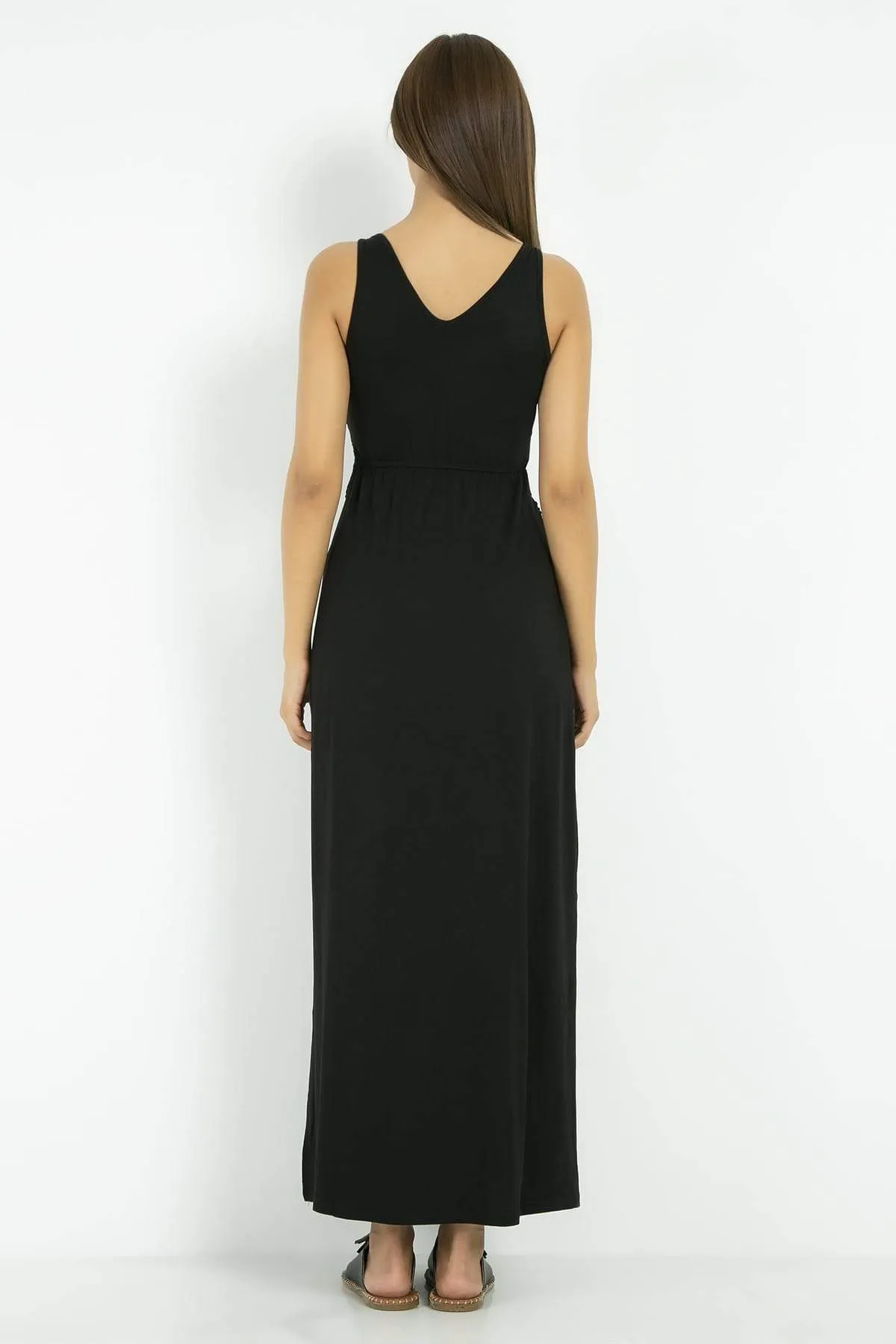 13139 Black Embroidered Lace Maxi Dress