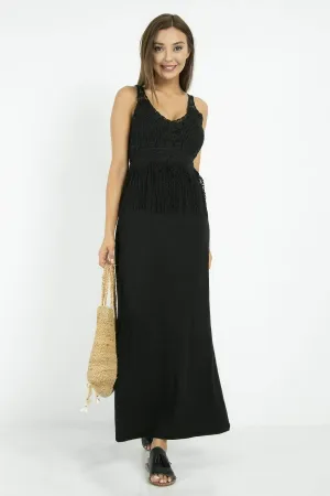 13139 Black Embroidered Lace Maxi Dress