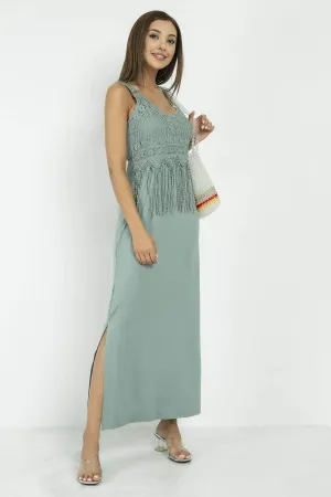 13140 Green Embroidered Lace Maxi Dress