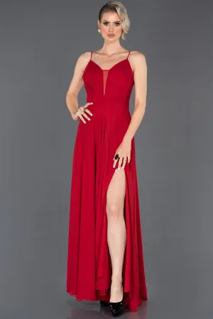 14495 Red Chiffon Slit Dress
