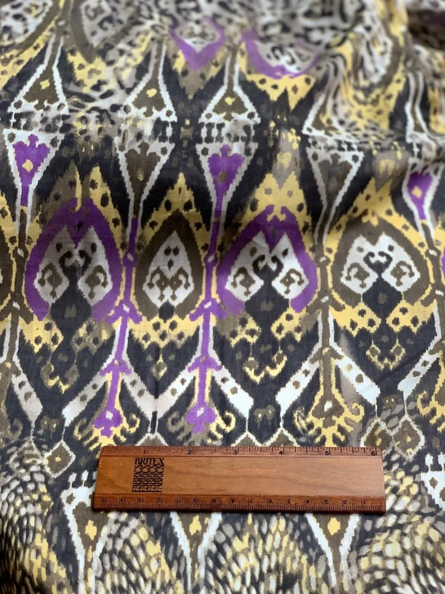 15" Border Print - Plum Leopard Ikat Cotton & Silk  Voile (Made in Italy)