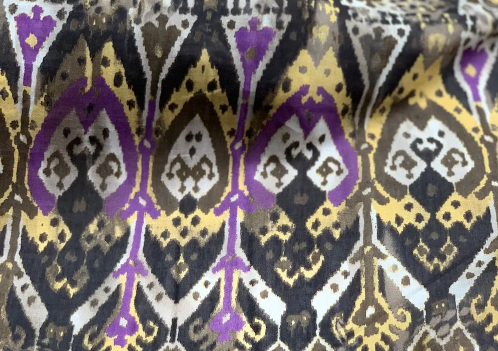 15" Border Print - Plum Leopard Ikat Cotton & Silk  Voile (Made in Italy)