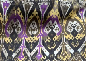 15" Border Print - Plum Leopard Ikat Cotton & Silk  Voile (Made in Italy)