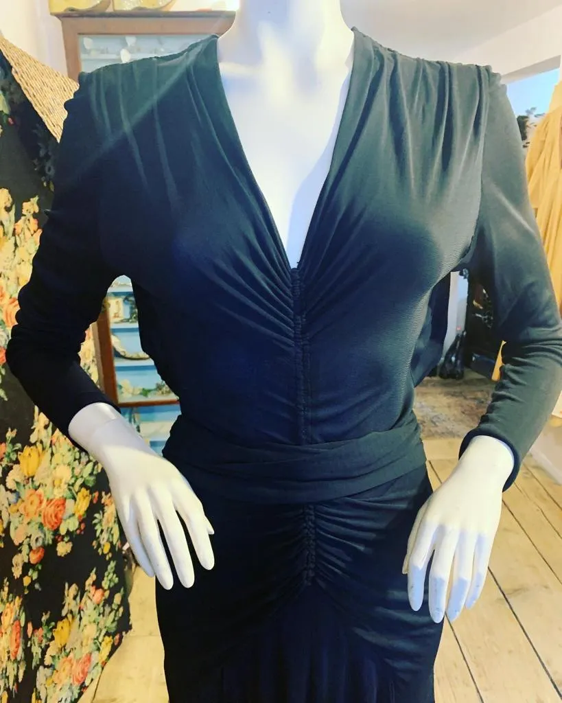 1940s Black Silk Jersey Evening Dress