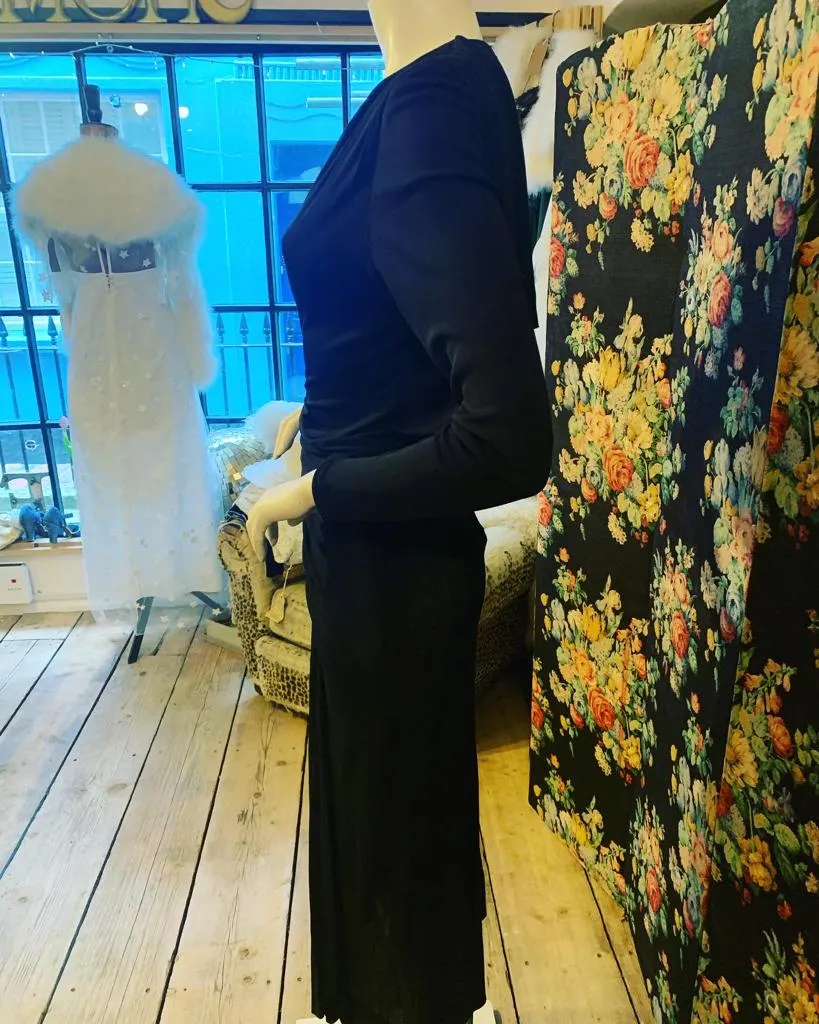 1940s Black Silk Jersey Evening Dress