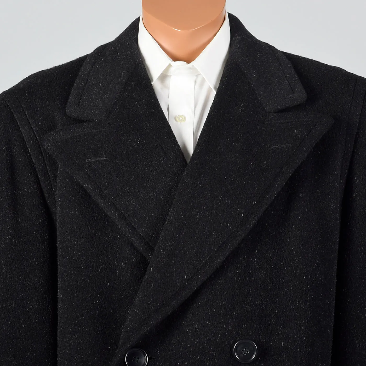 1940s Mens Black Mohair Overcoat