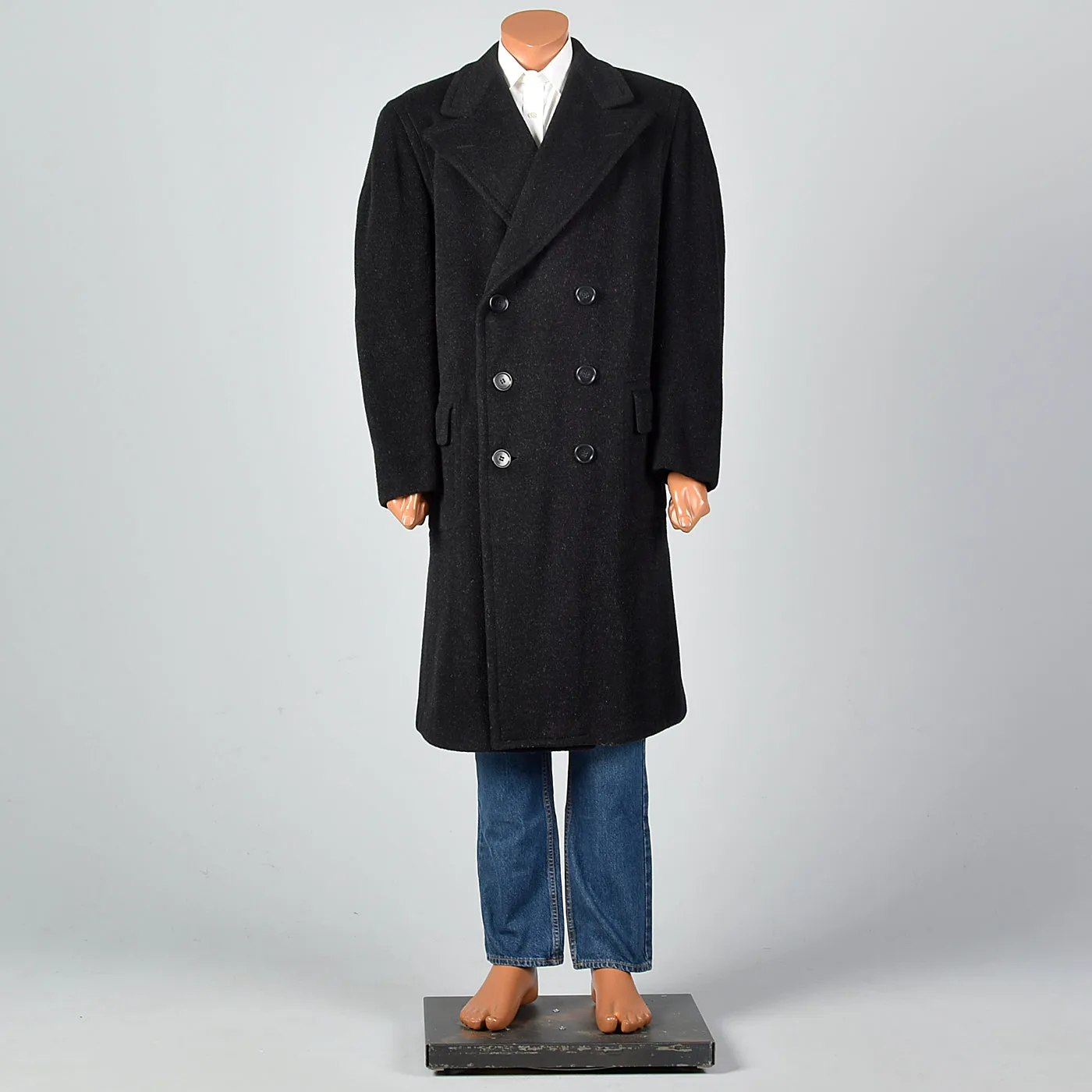 1940s Mens Black Mohair Overcoat