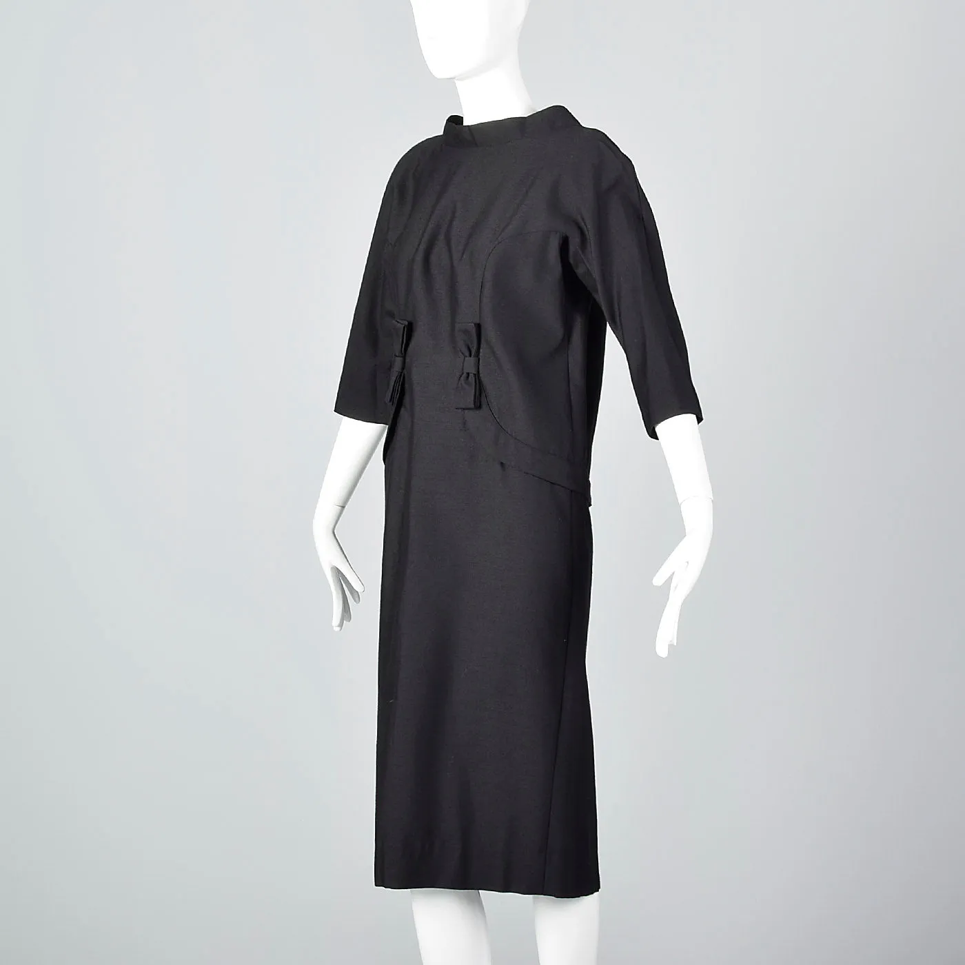 1950s Suzy Perette Avant Garde Black Wool Sack Dress