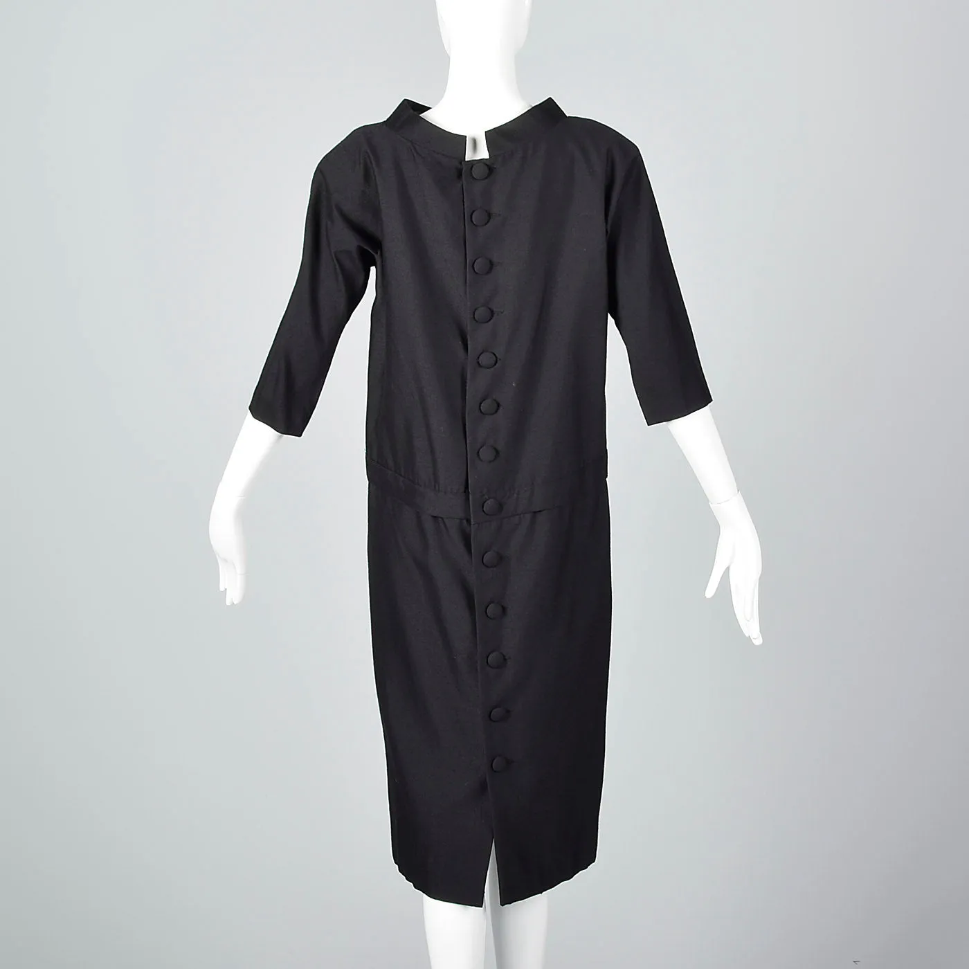 1950s Suzy Perette Avant Garde Black Wool Sack Dress