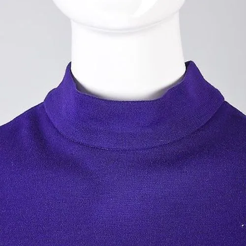 1960s Iconic Space Age Mod Long Sleeve Maxi Dress in Bright Purple Knit