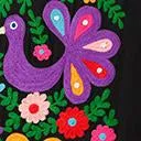 1970s Style Black & Multicolor Embroidered Peacock Caftan