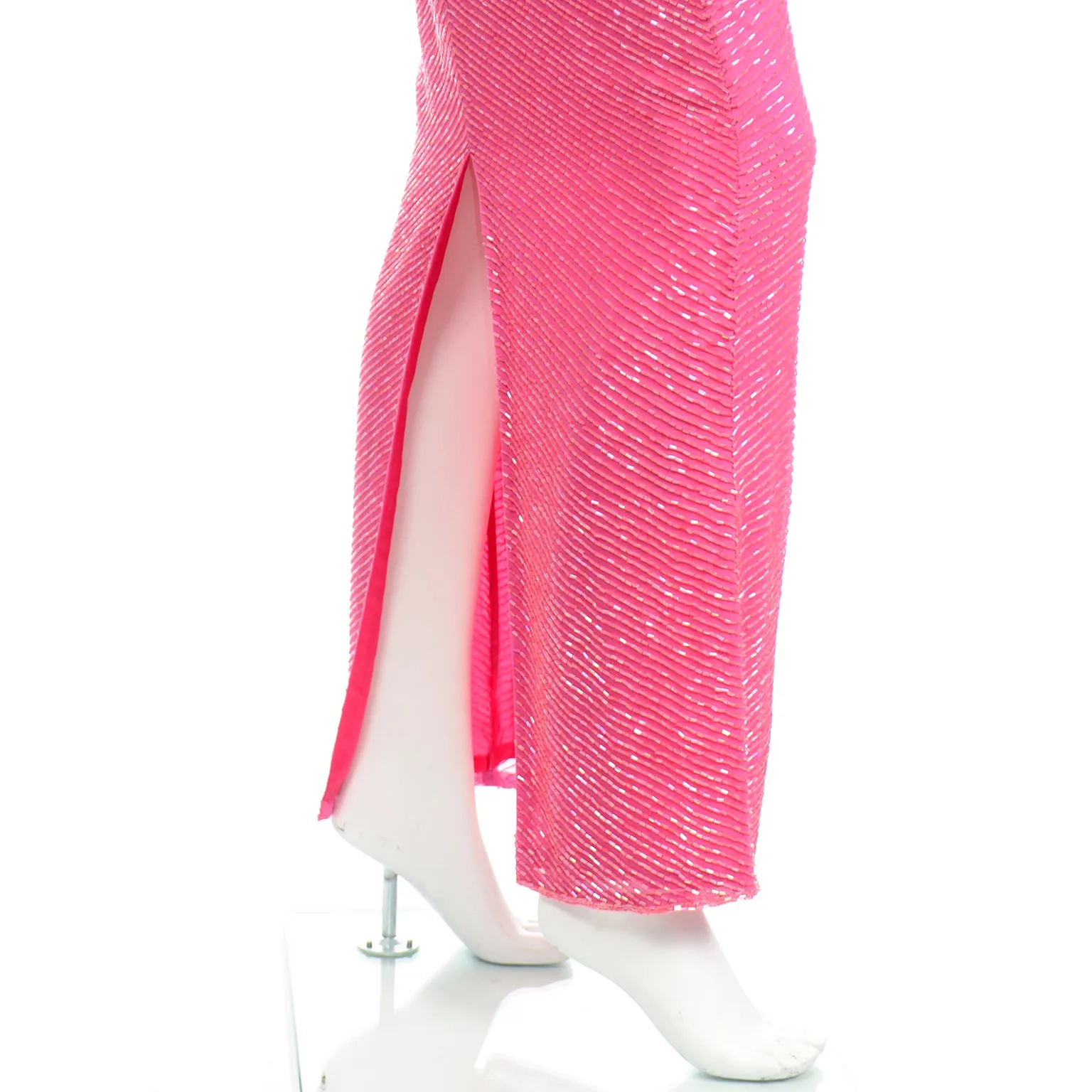 1980s Diane Freis Pink Evening Dress Beaded Vintage Gown