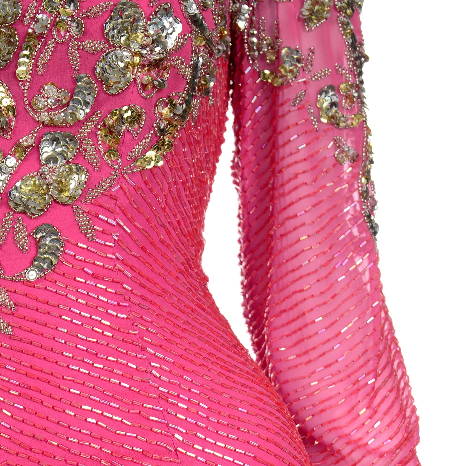 1980s Diane Freis Pink Evening Dress Beaded Vintage Gown