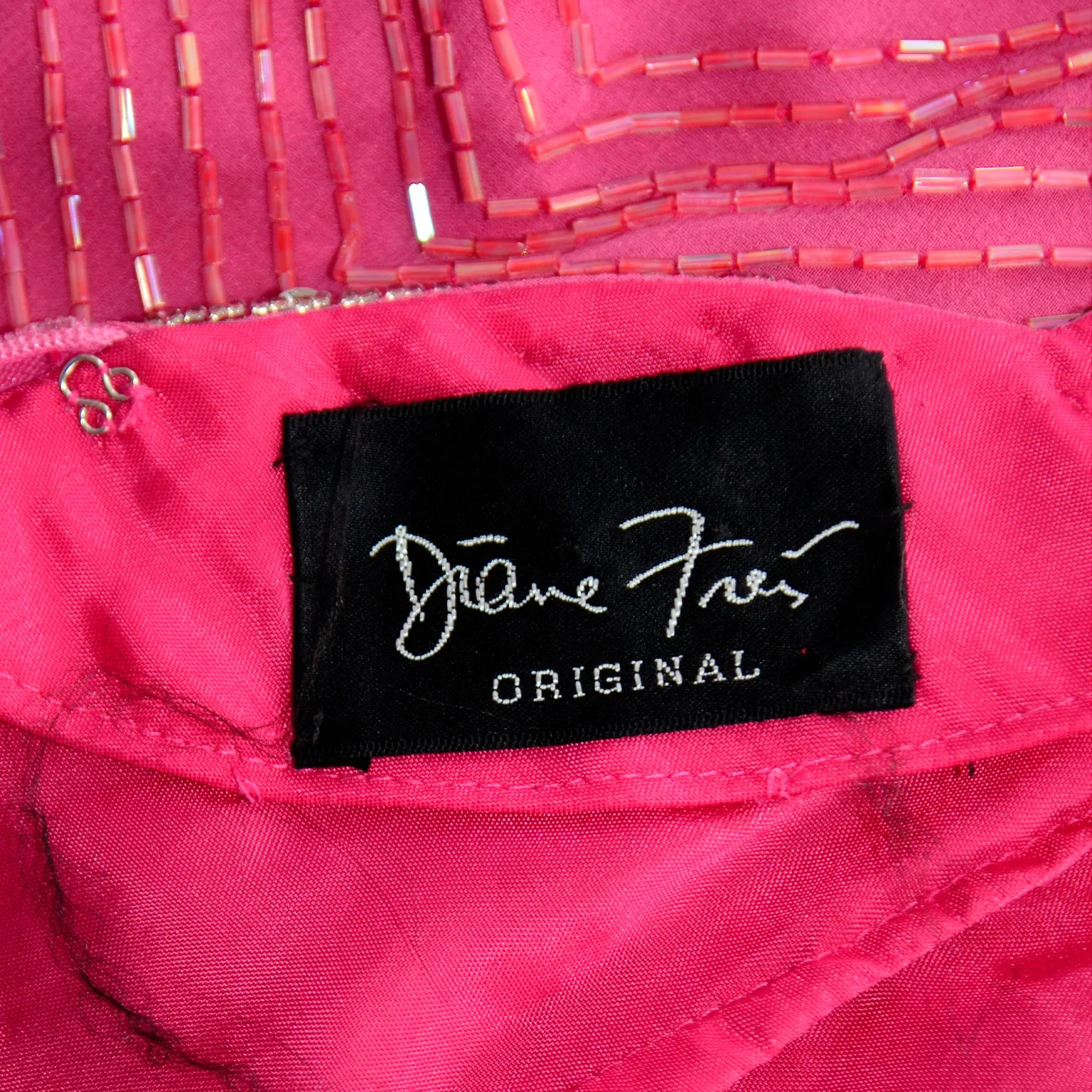 1980s Diane Freis Pink Evening Dress Beaded Vintage Gown
