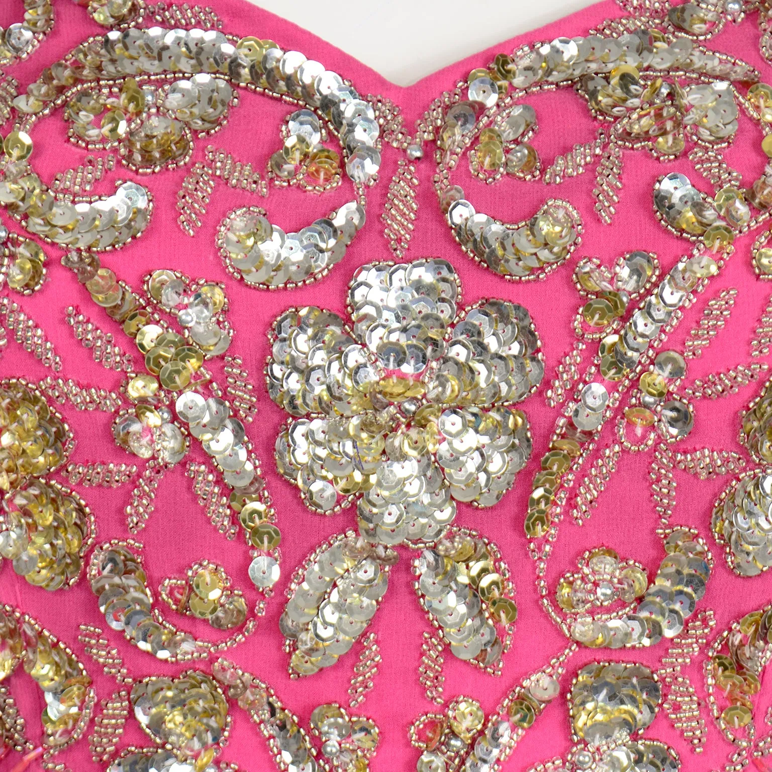 1980s Diane Freis Pink Evening Dress Beaded Vintage Gown