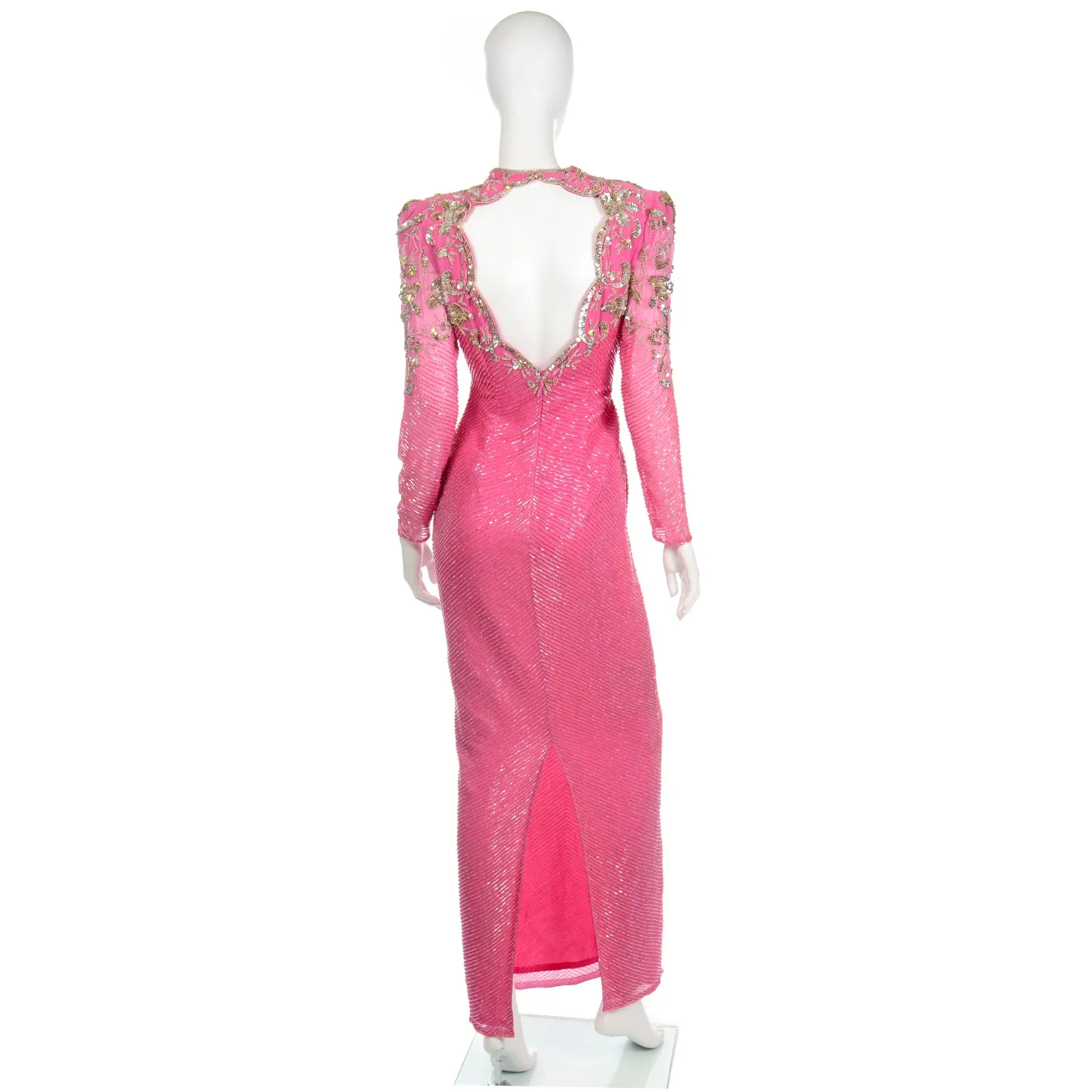 1980s Diane Freis Pink Evening Dress Beaded Vintage Gown
