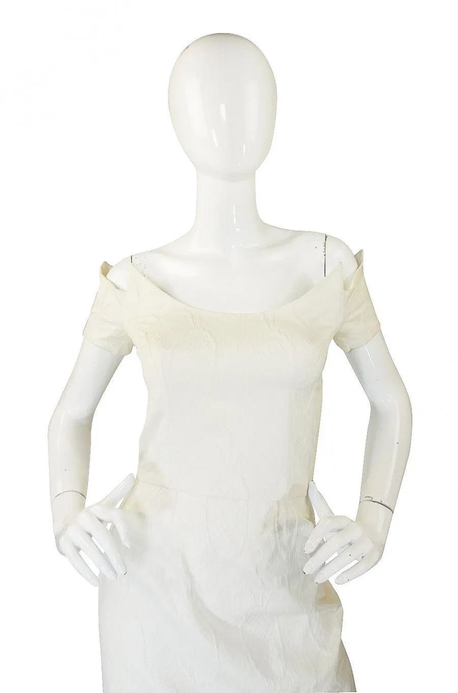 1980s White Lanvin Brocade Dress