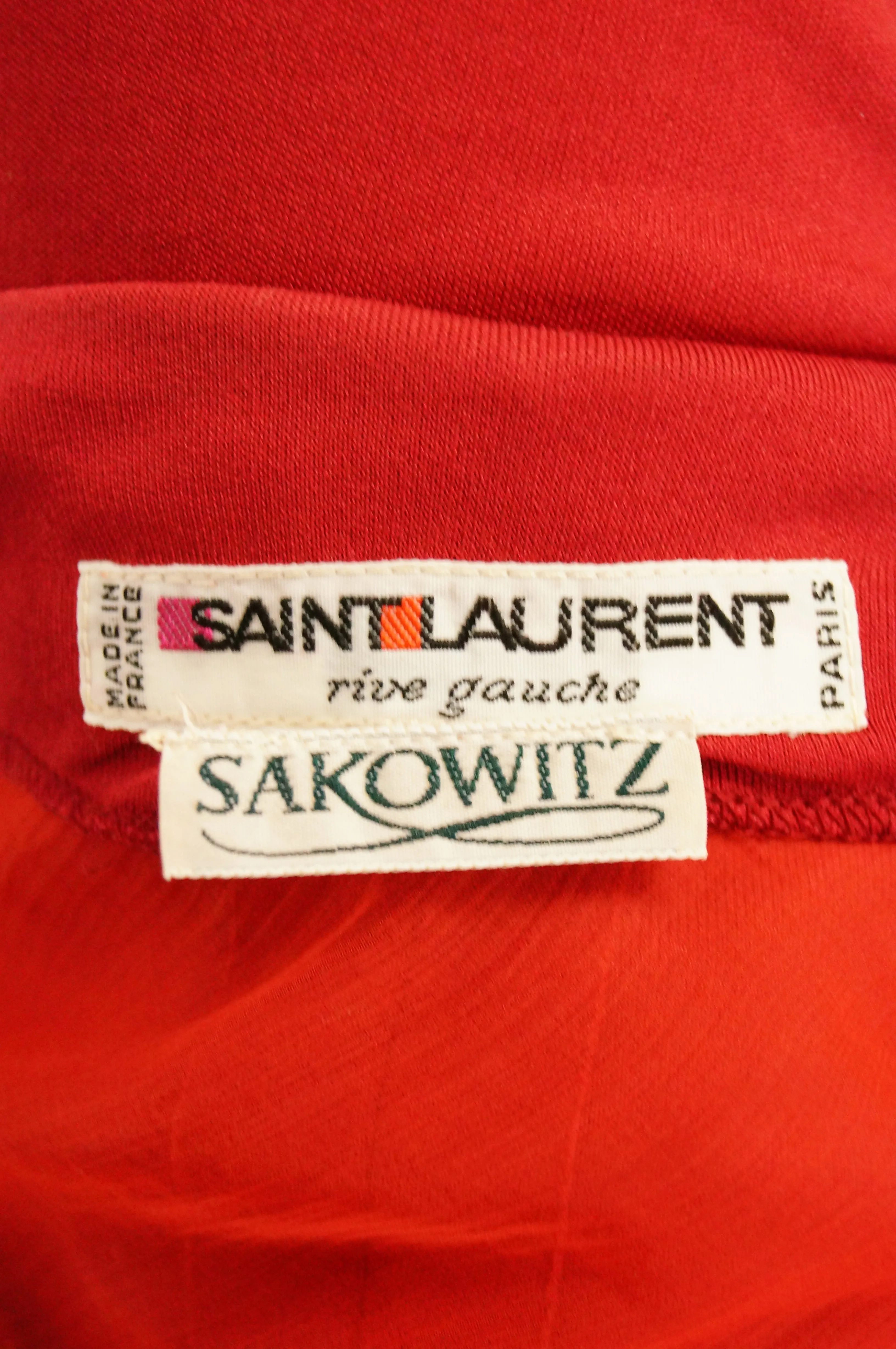 1980s Yves Saint Laurent Silk Jersey Red Plunge Front Dress