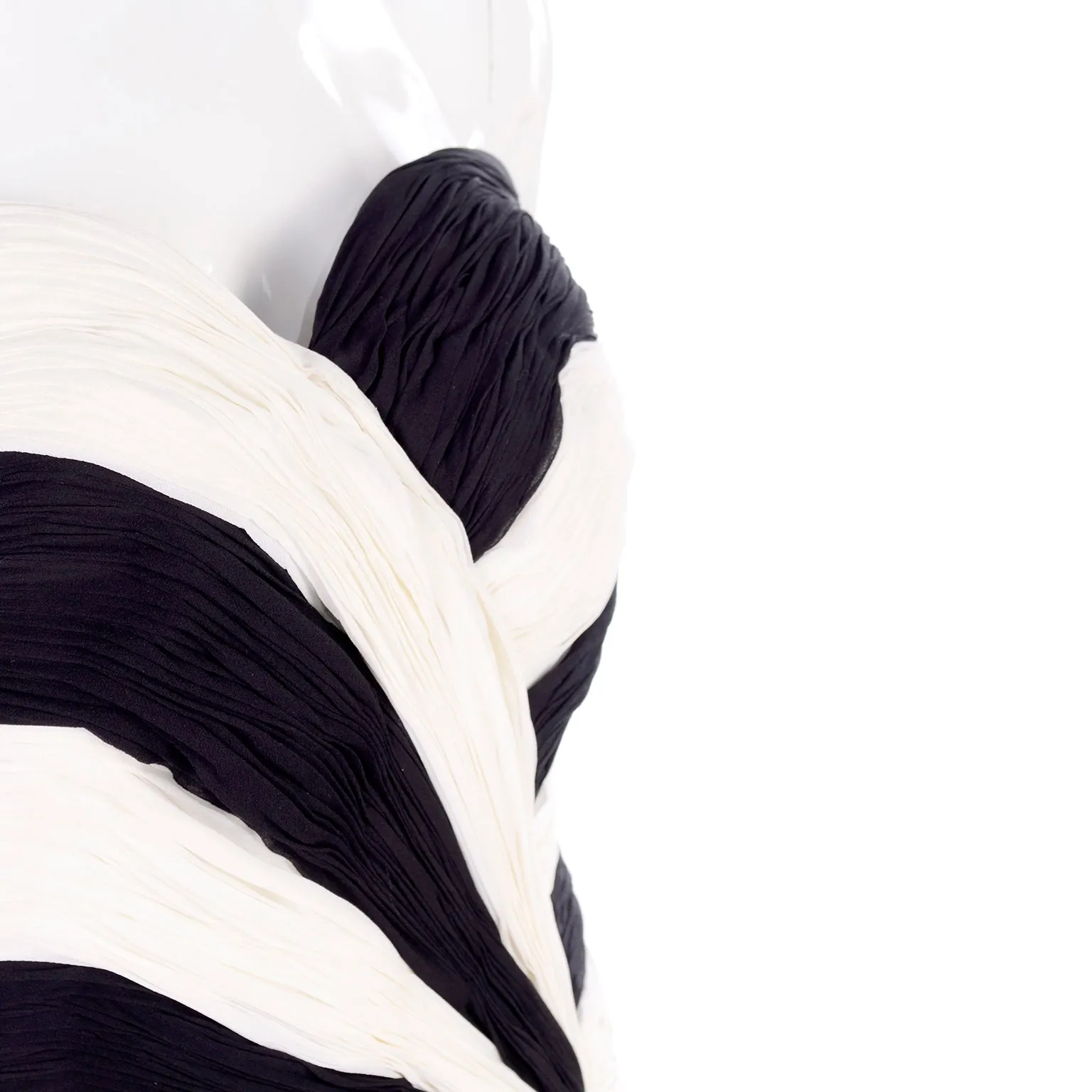 1990s Black and White Silk Chiffon Dress Strapless Evening Gown
