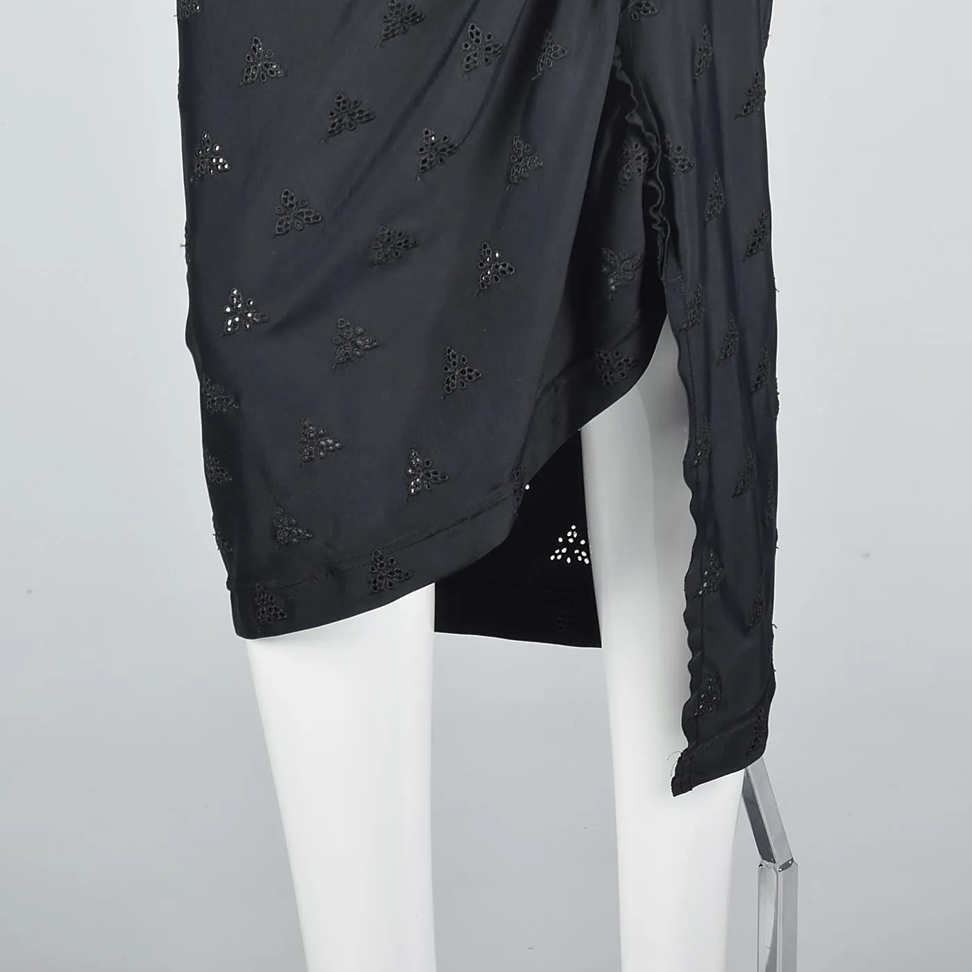 1990s Comme des Garcons Asymmetric Black Eyelet Dress
