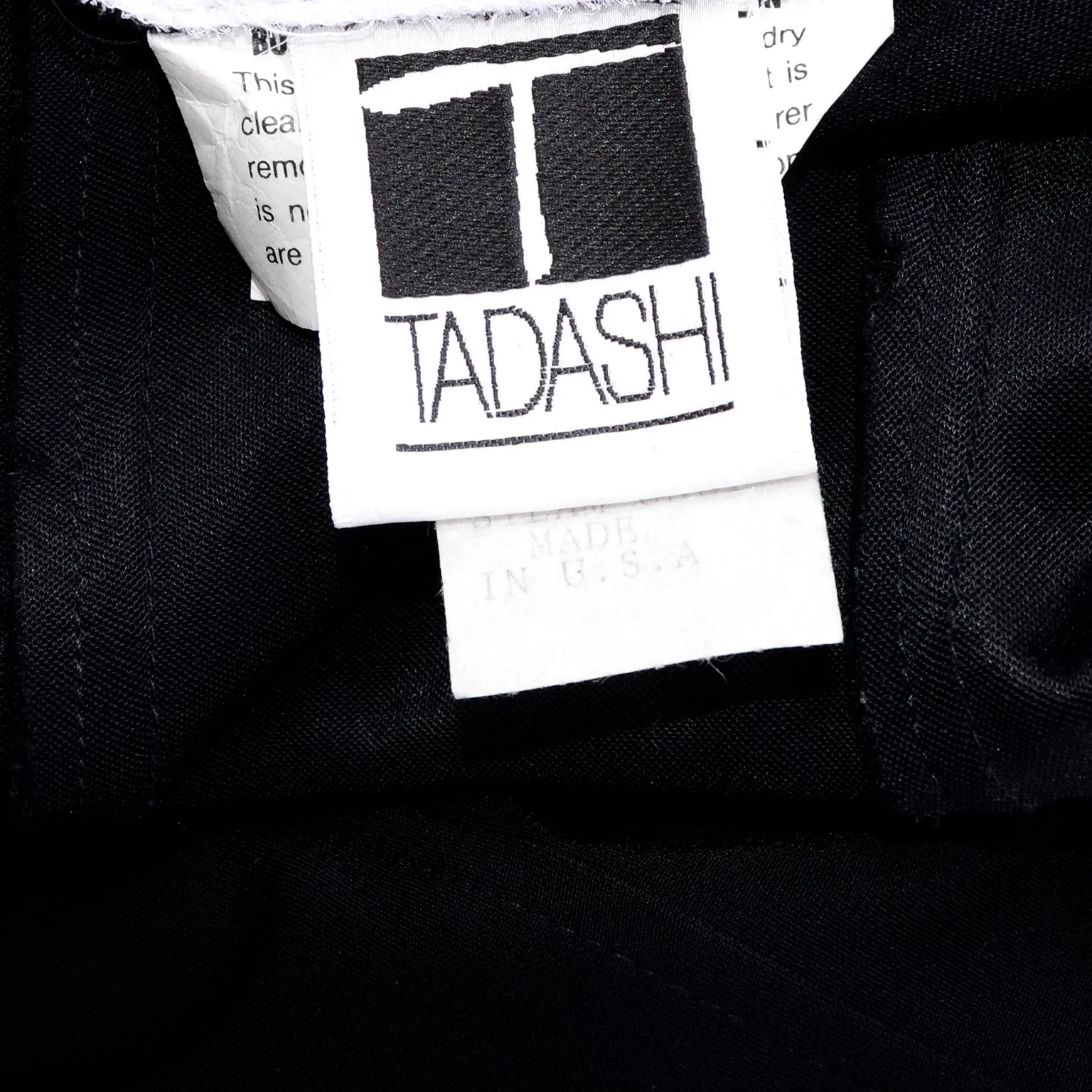 1990s Tadashi Shoji Vintage Black Evening Dress W White Chiffon Drape Low Back