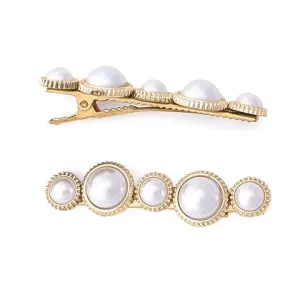 2 Pack Gold Pearl Barrettes
