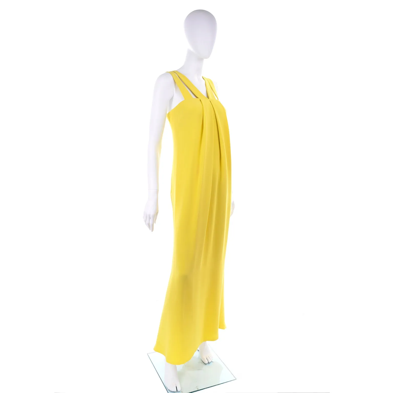 2008 Resort Oscar de la Renta Chartreuse Yellow Silk Evening Dress 8/10