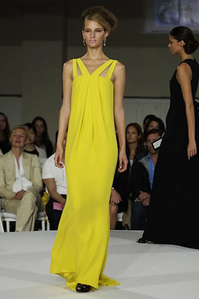 2008 Resort Oscar de la Renta Chartreuse Yellow Silk Evening Dress 8/10