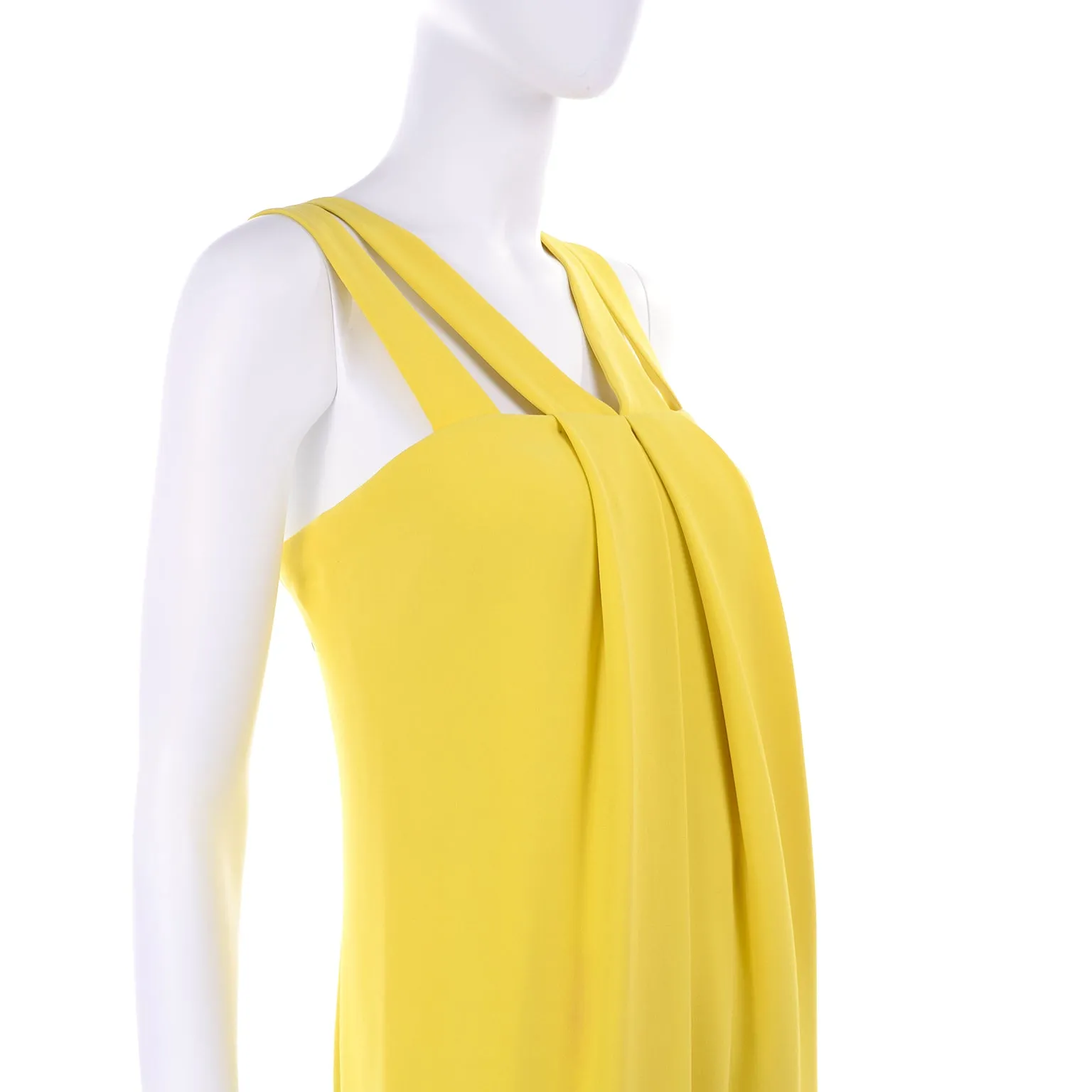 2008 Resort Oscar de la Renta Chartreuse Yellow Silk Evening Dress 8/10
