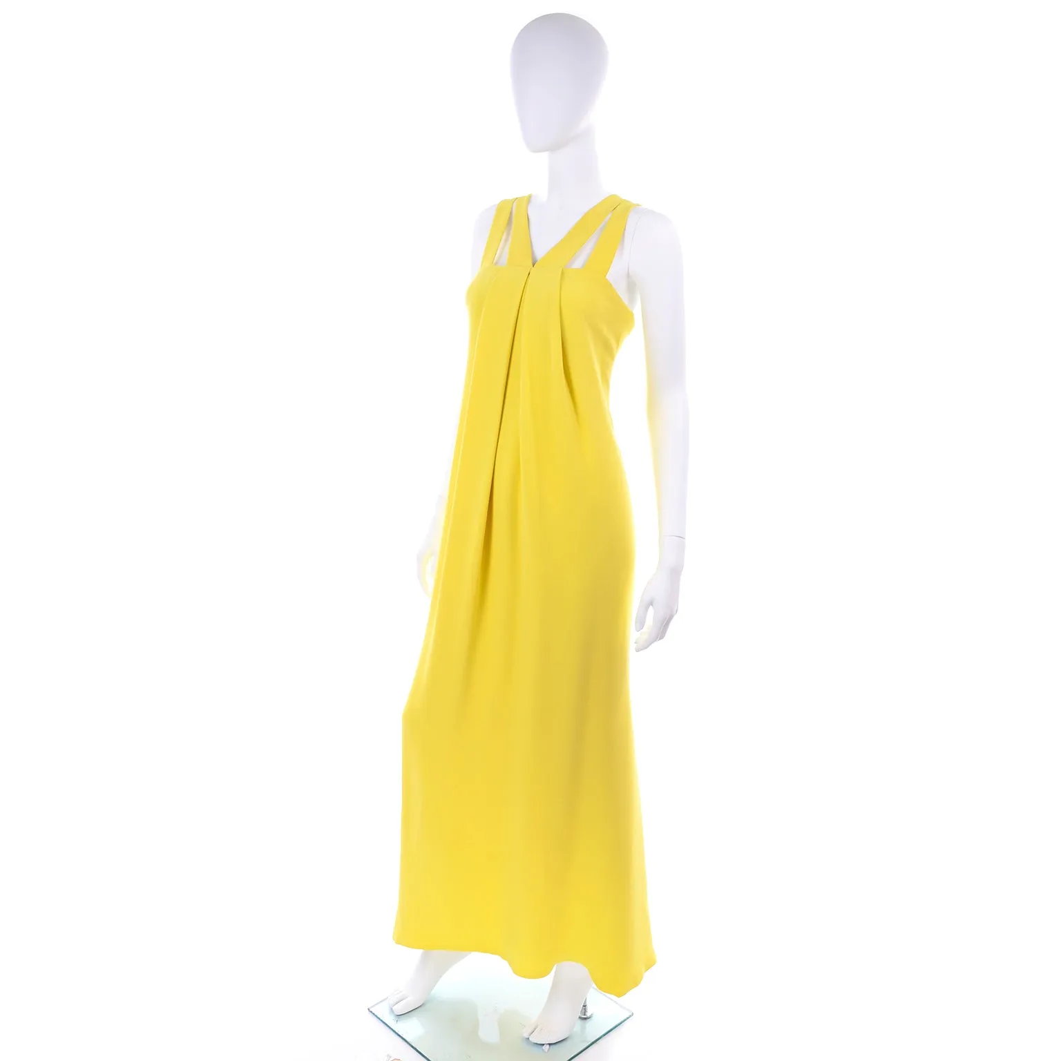 2008 Resort Oscar de la Renta Chartreuse Yellow Silk Evening Dress 8/10