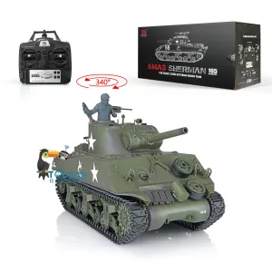 2.4G Henglong 1/16 7.0 Plastic M4A3 Sherman RTR RC Tank Model 3898 Barrel Recoil