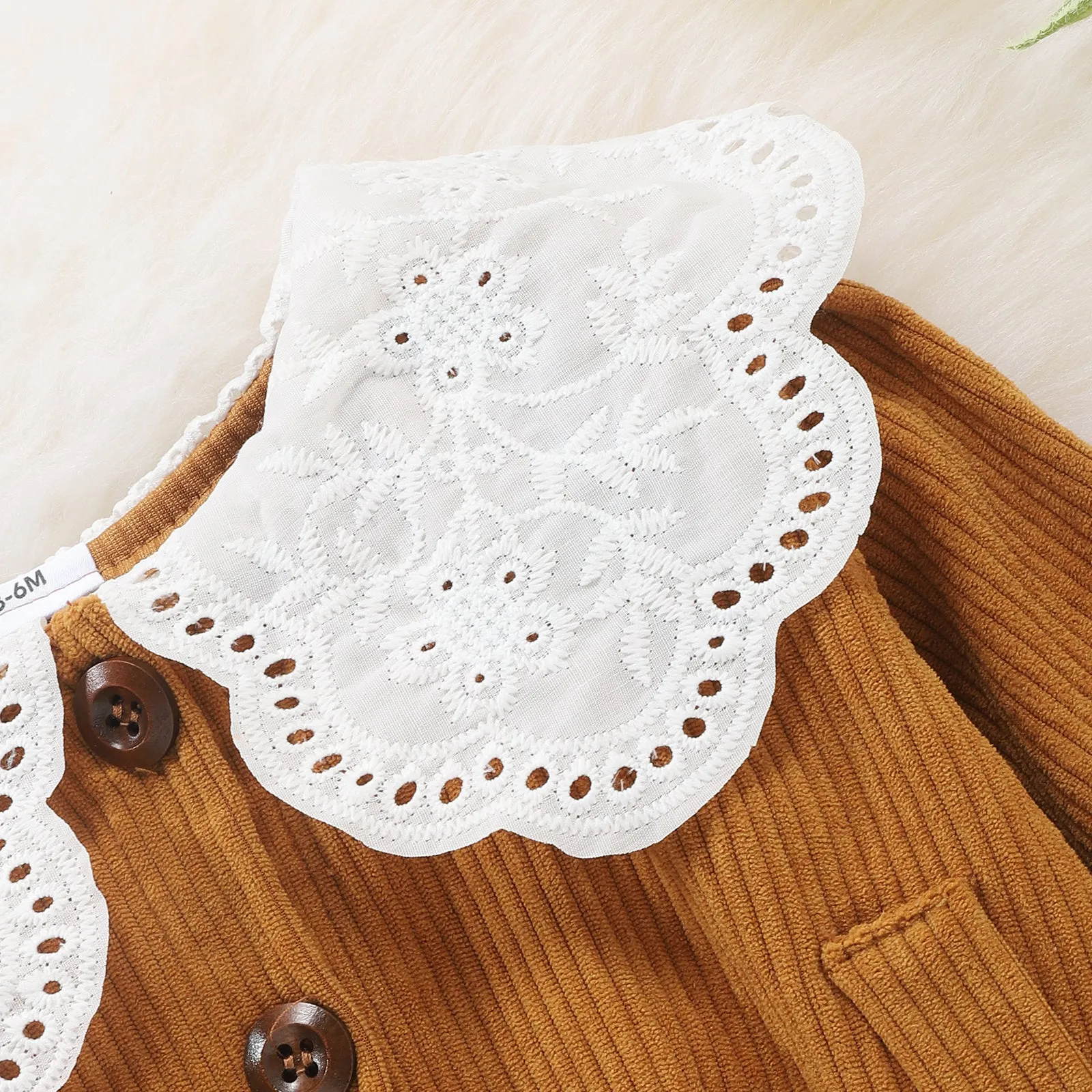 2pcs Solid Doll Collar Corduroy Long-sleeve Baby Set