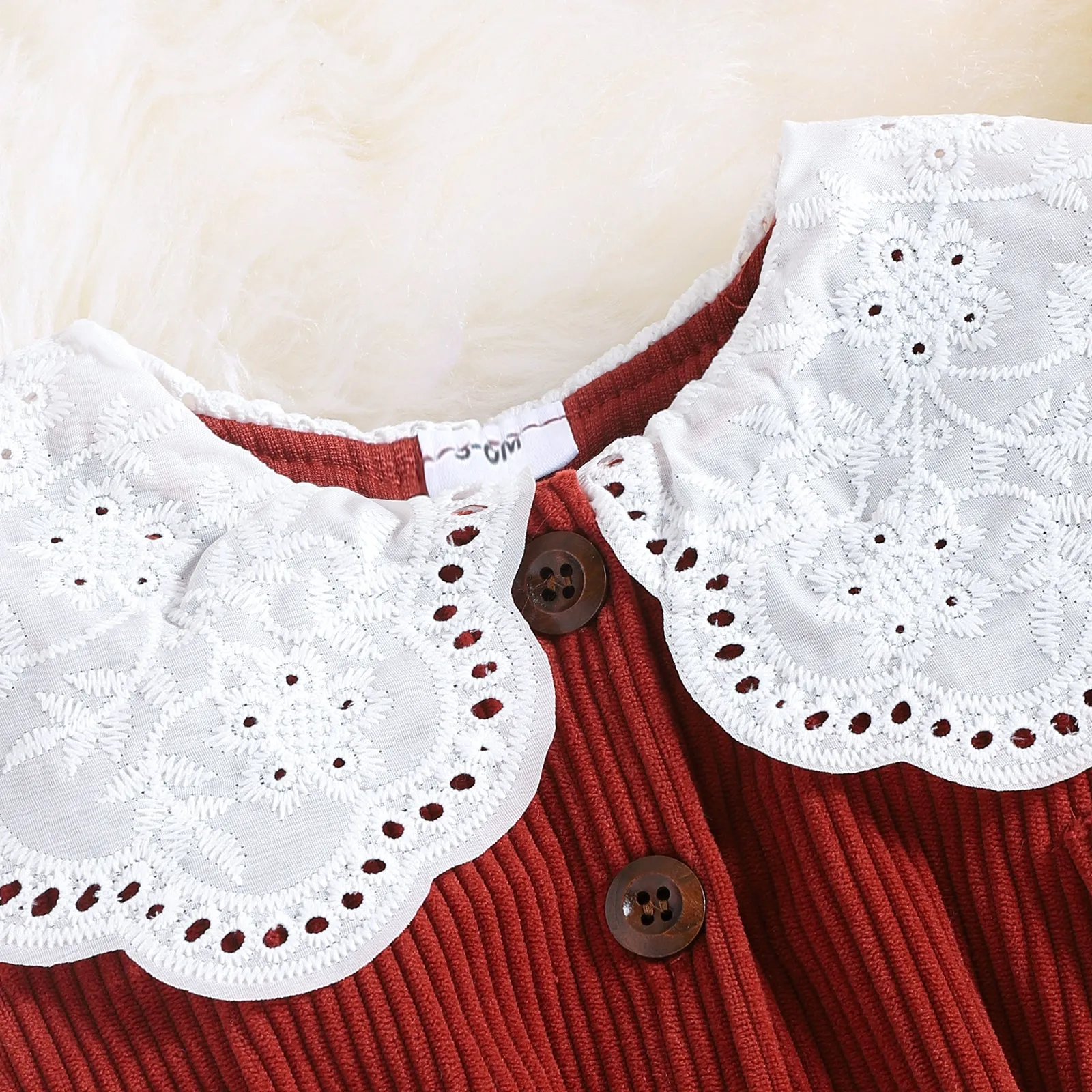2pcs Solid Doll Collar Corduroy Long-sleeve Baby Set