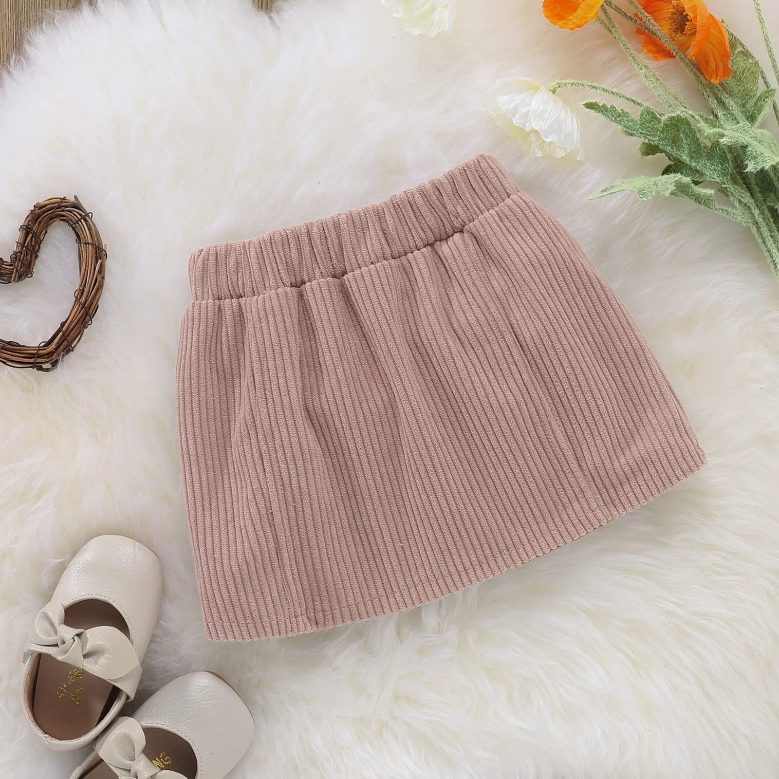 2pcs Solid Doll Collar Corduroy Long-sleeve Baby Set