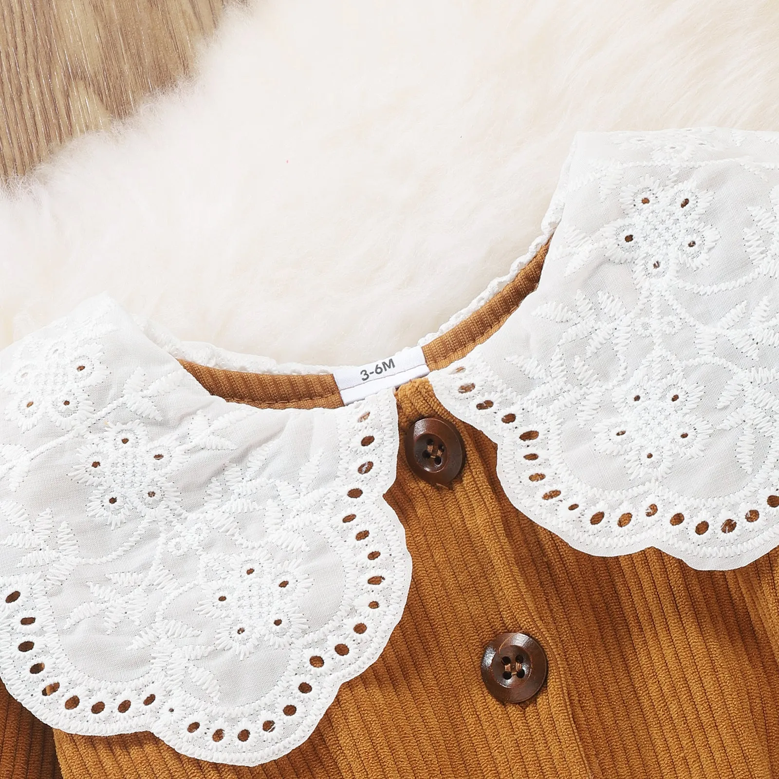 2pcs Solid Doll Collar Corduroy Long-sleeve Baby Set