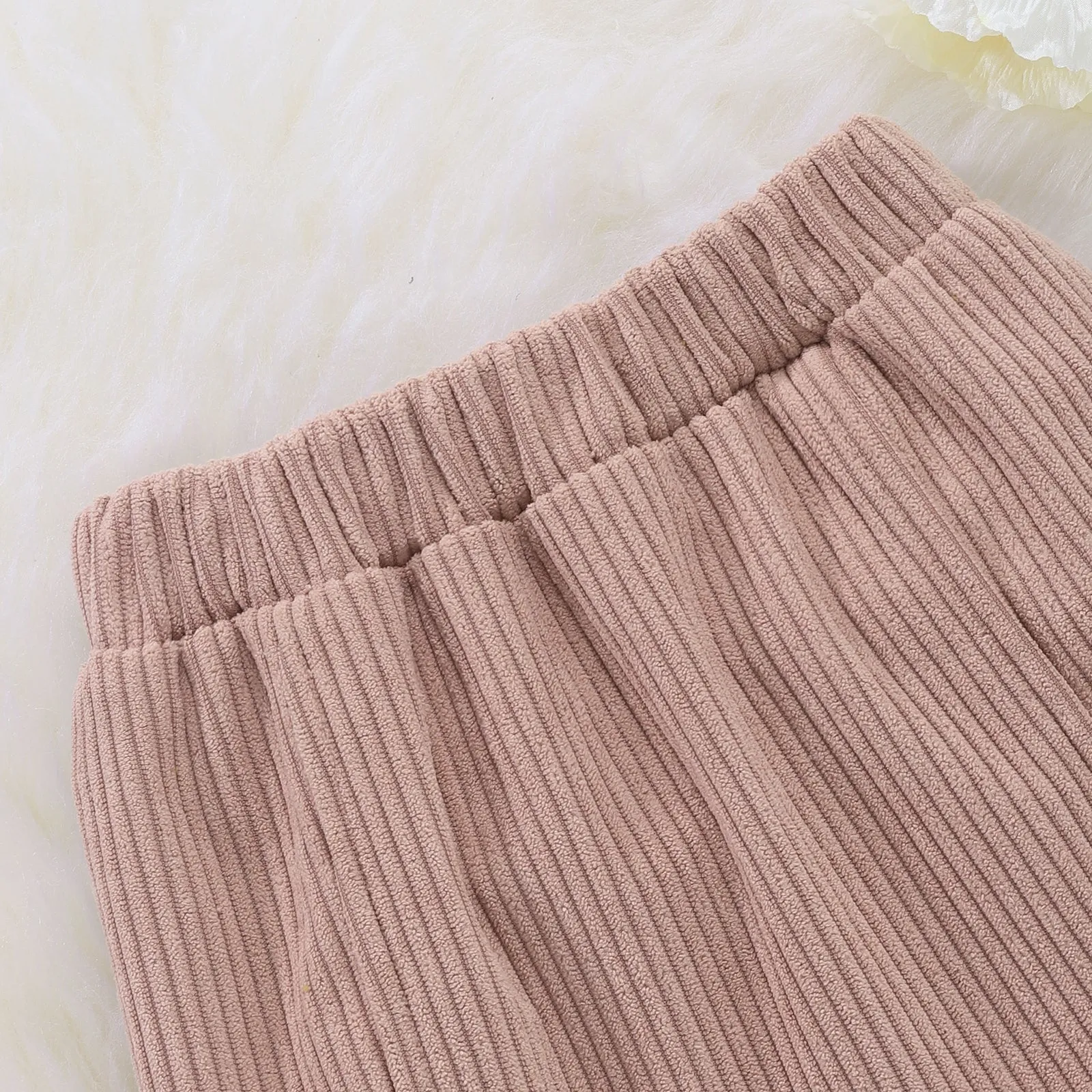 2pcs Solid Doll Collar Corduroy Long-sleeve Baby Set