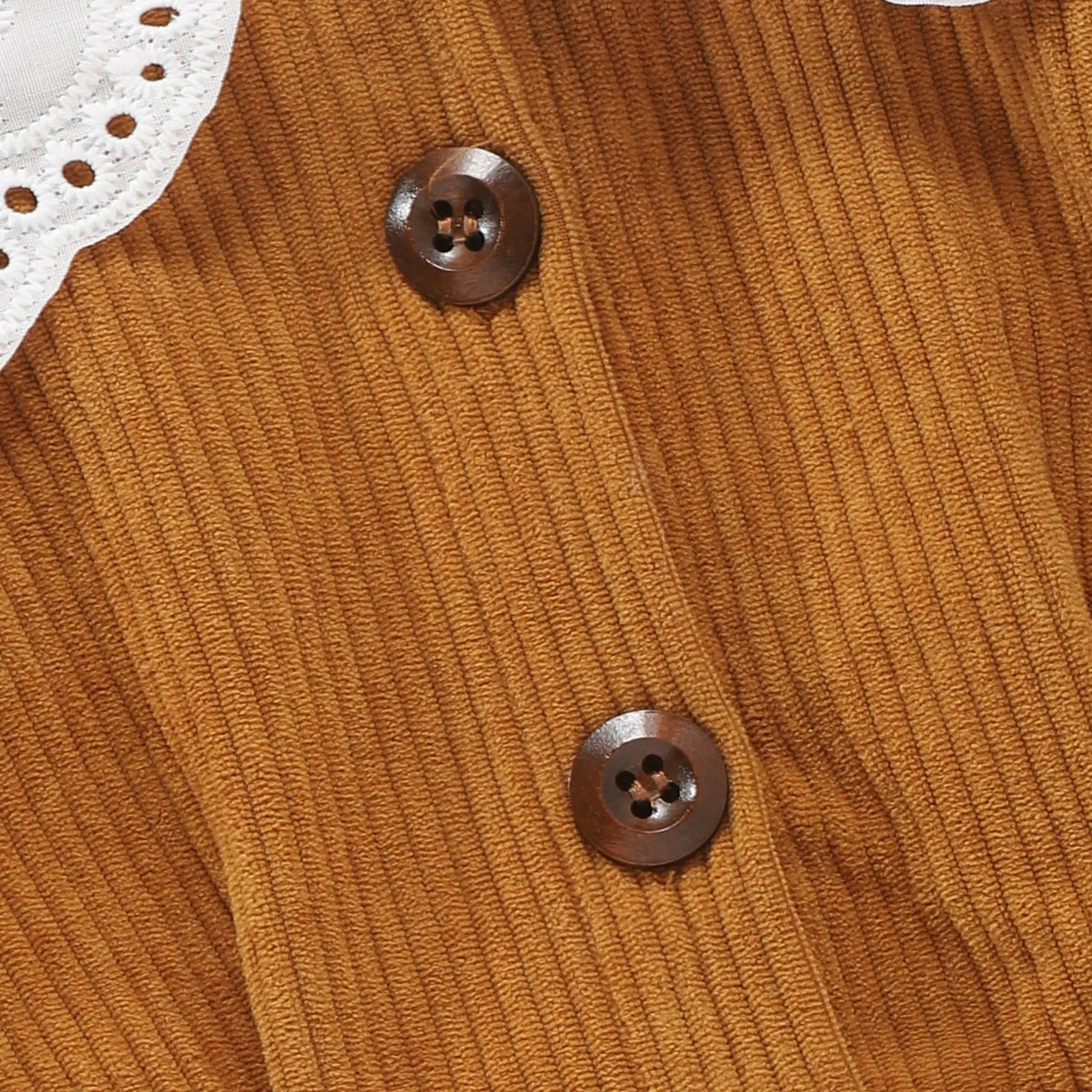 2pcs Solid Doll Collar Corduroy Long-sleeve Baby Set