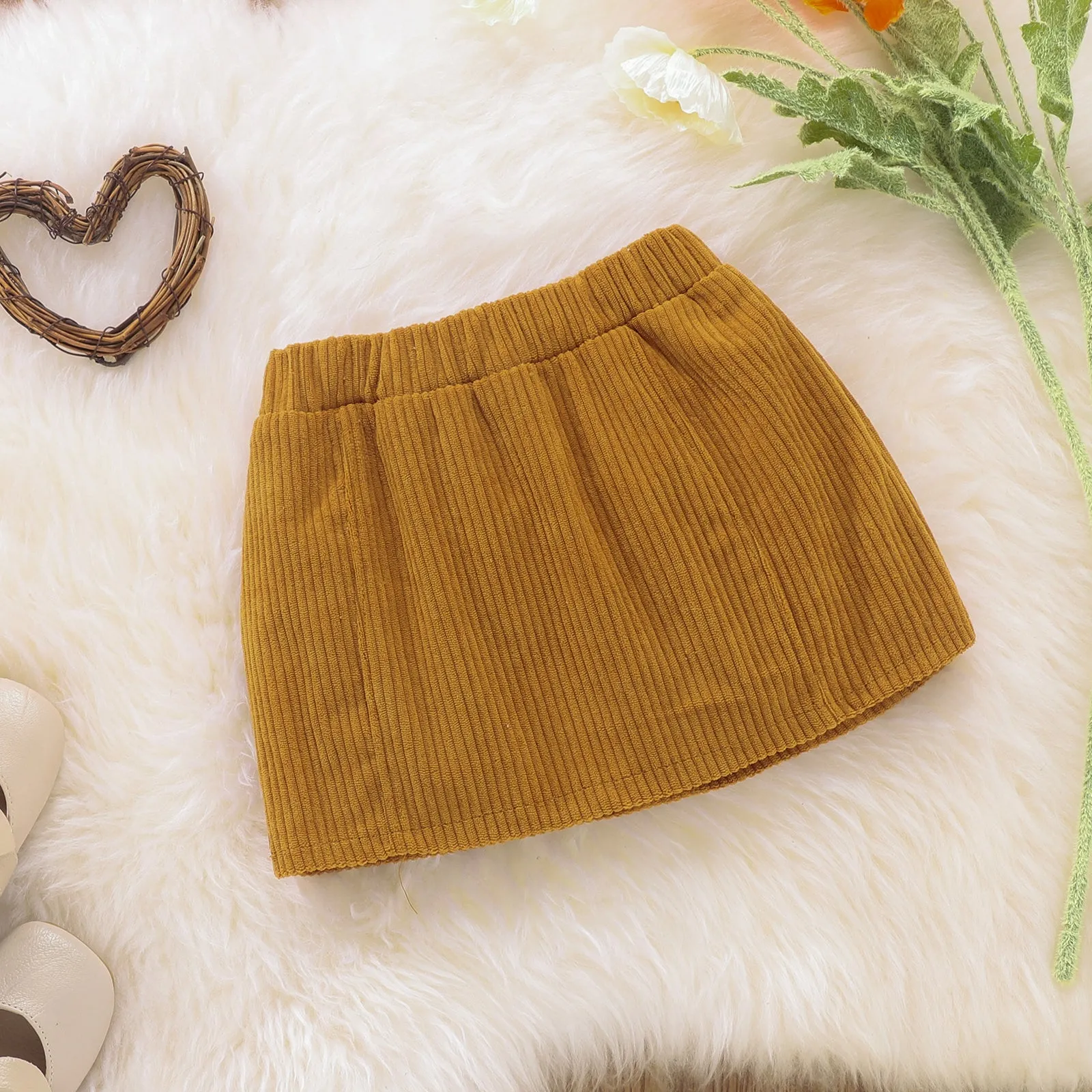 2pcs Solid Doll Collar Corduroy Long-sleeve Baby Set