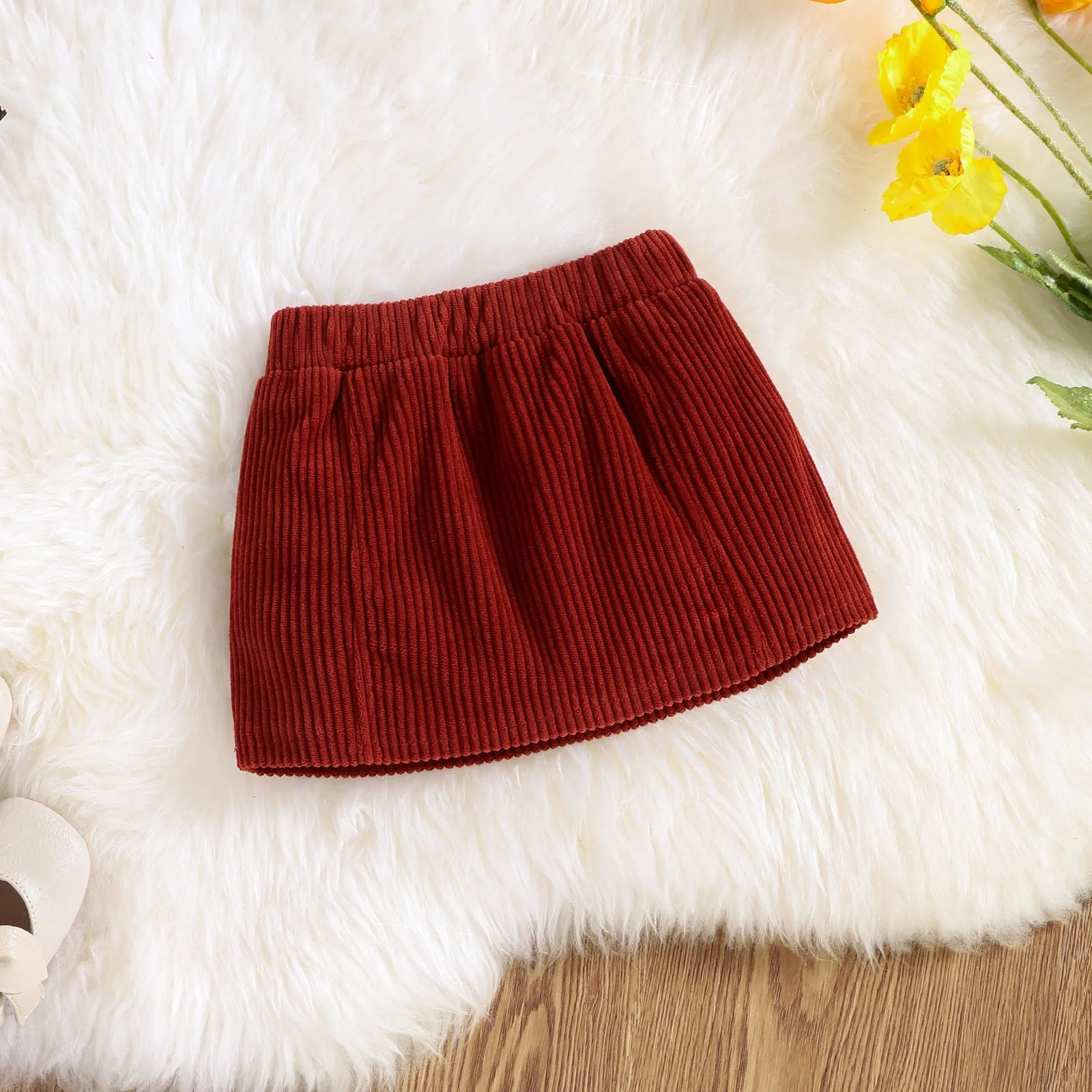 2pcs Solid Doll Collar Corduroy Long-sleeve Baby Set