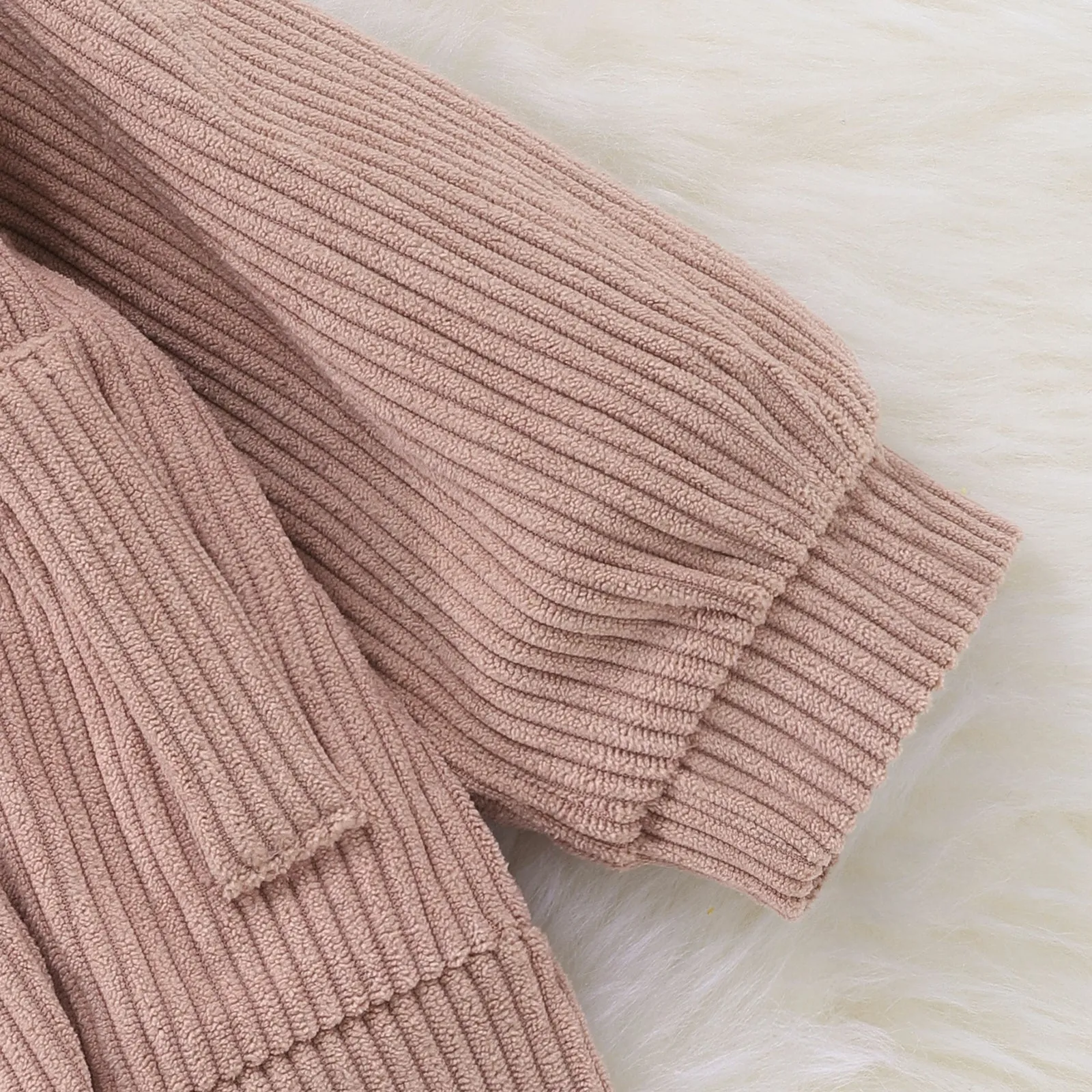 2pcs Solid Doll Collar Corduroy Long-sleeve Baby Set