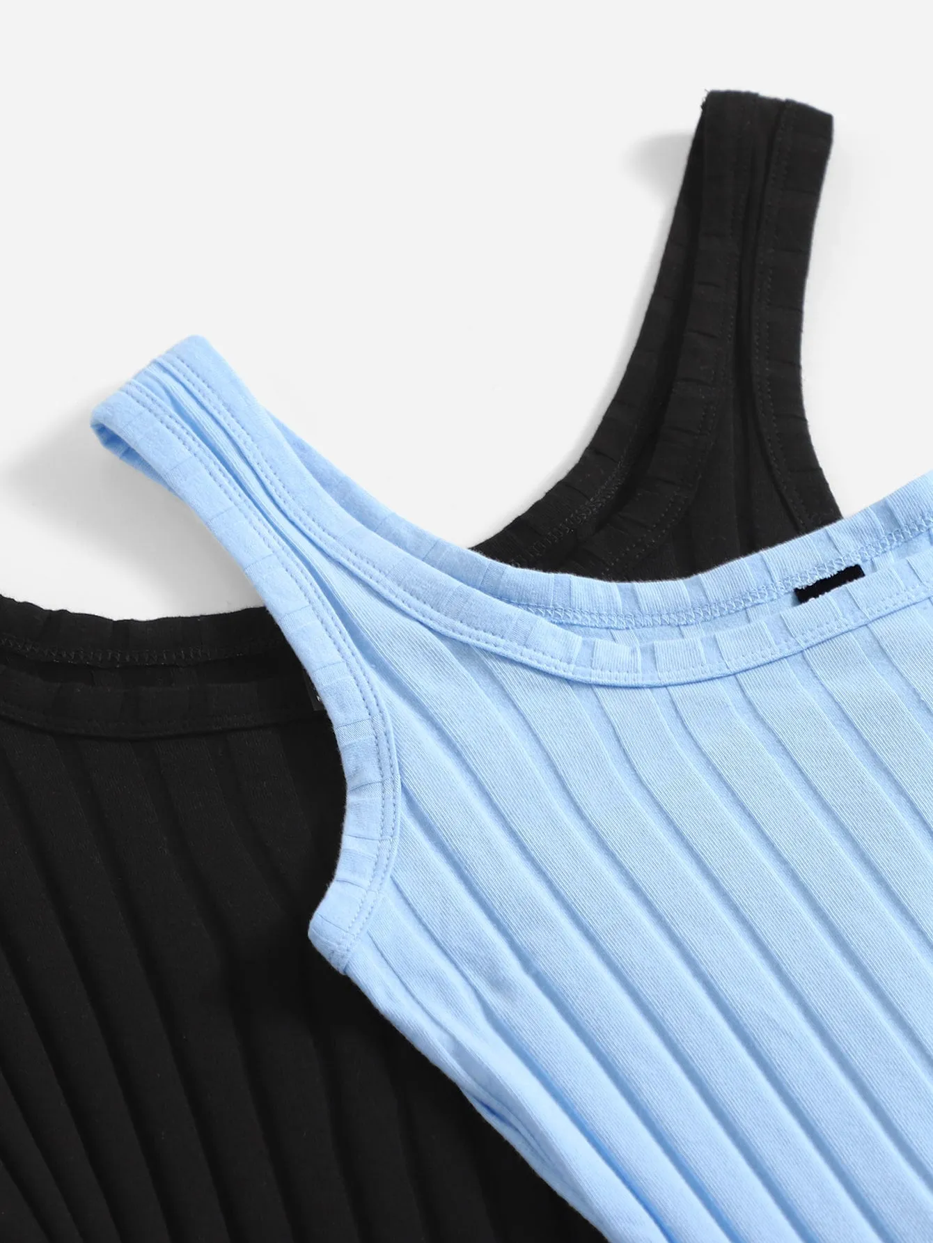 2pcs Solid Ribbed Knit Tank Dress