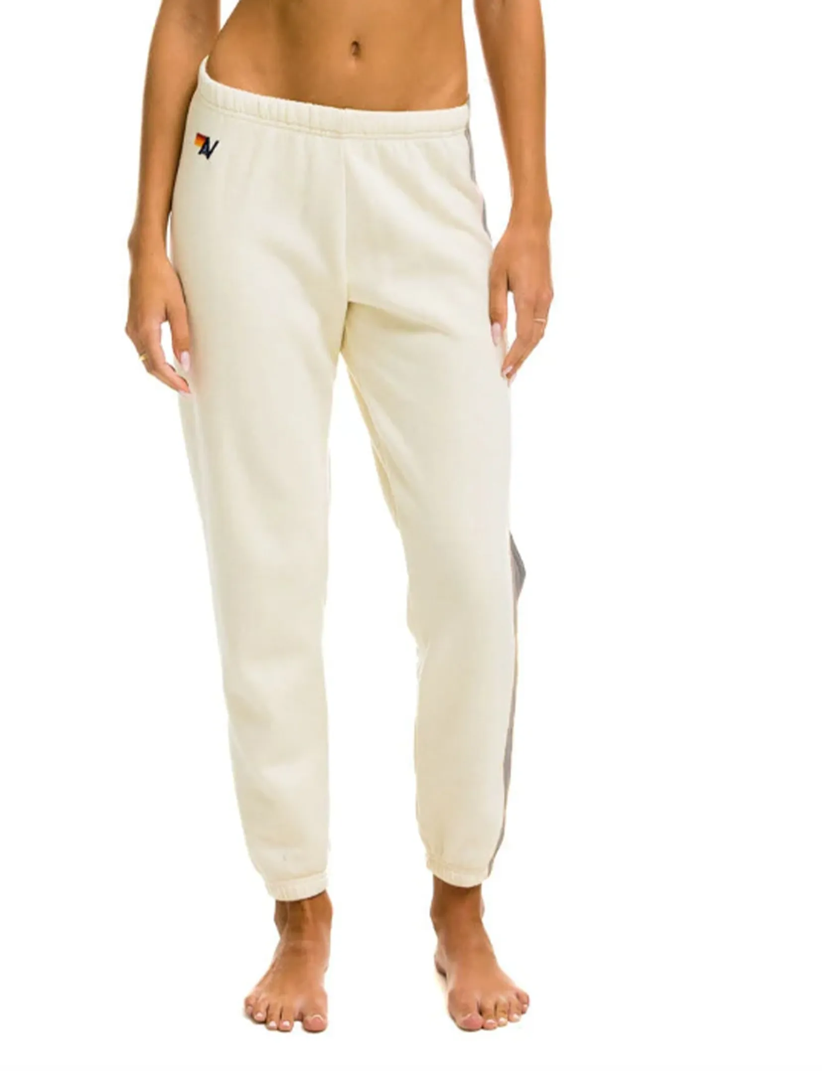 5 Stripe Womens Sweatpant, Vintage White/White Grey