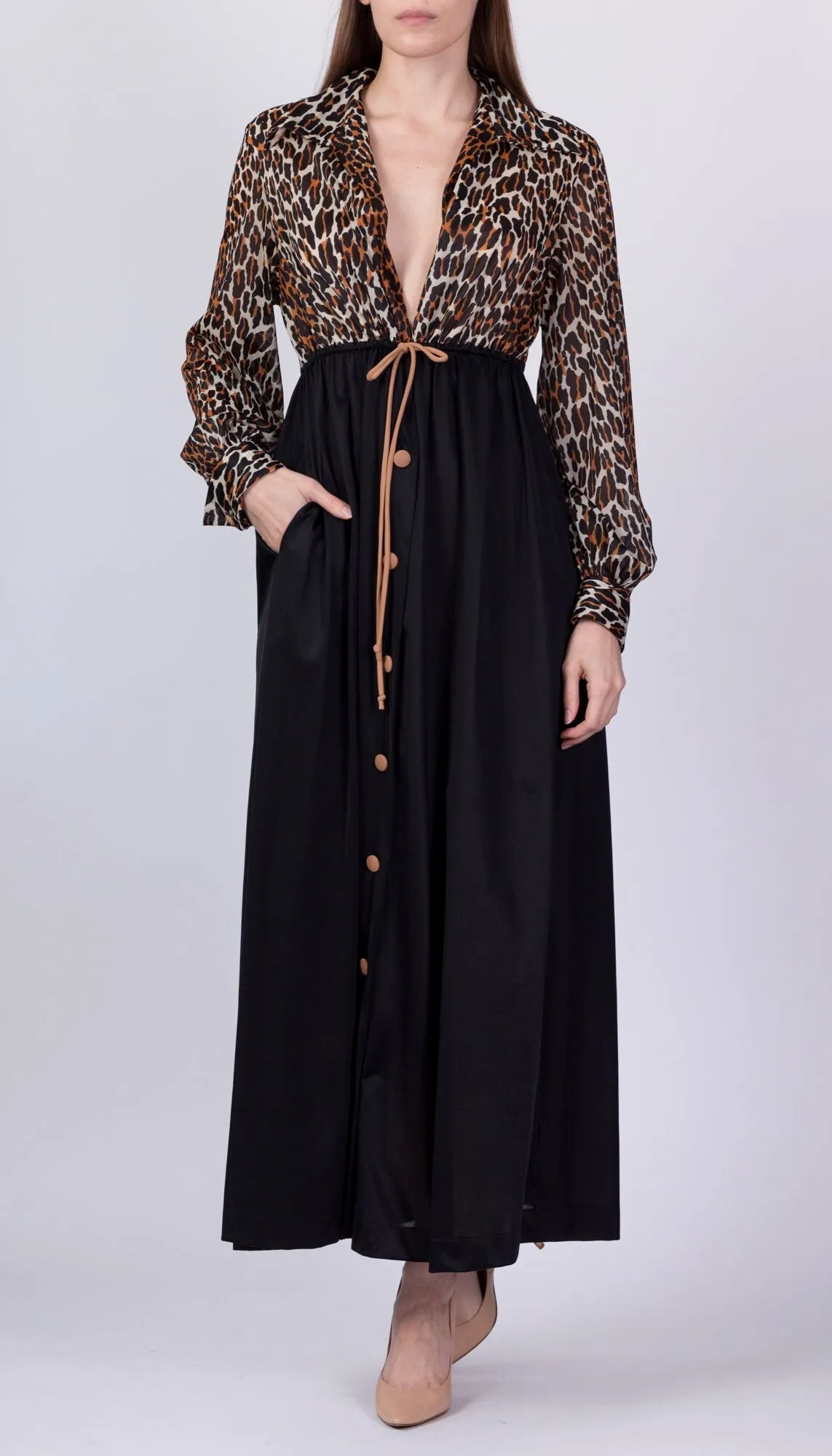 60s 70s Vanity Fair Leopard Print Loungewear House Dress - Medium