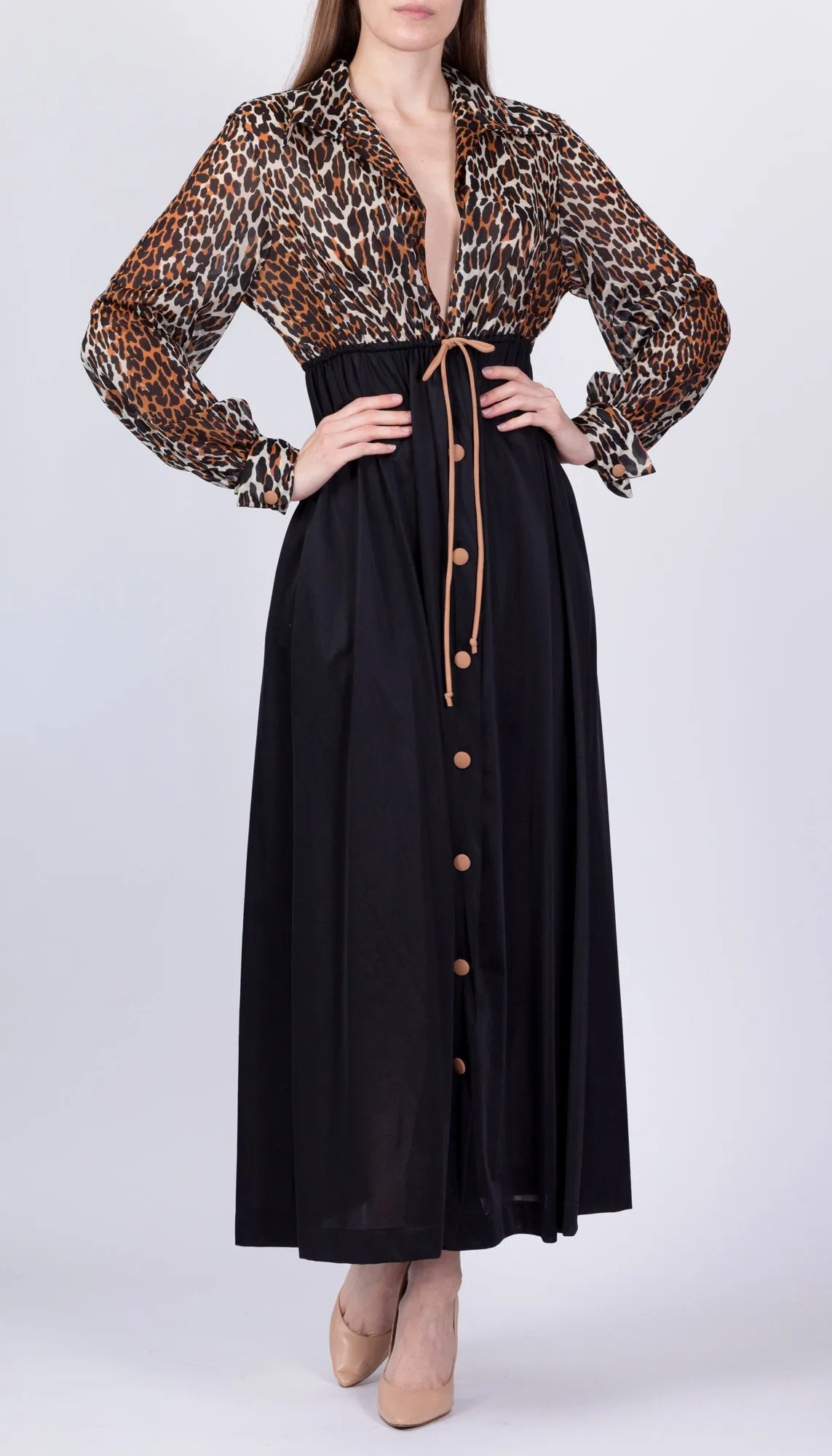 60s 70s Vanity Fair Leopard Print Loungewear House Dress - Medium