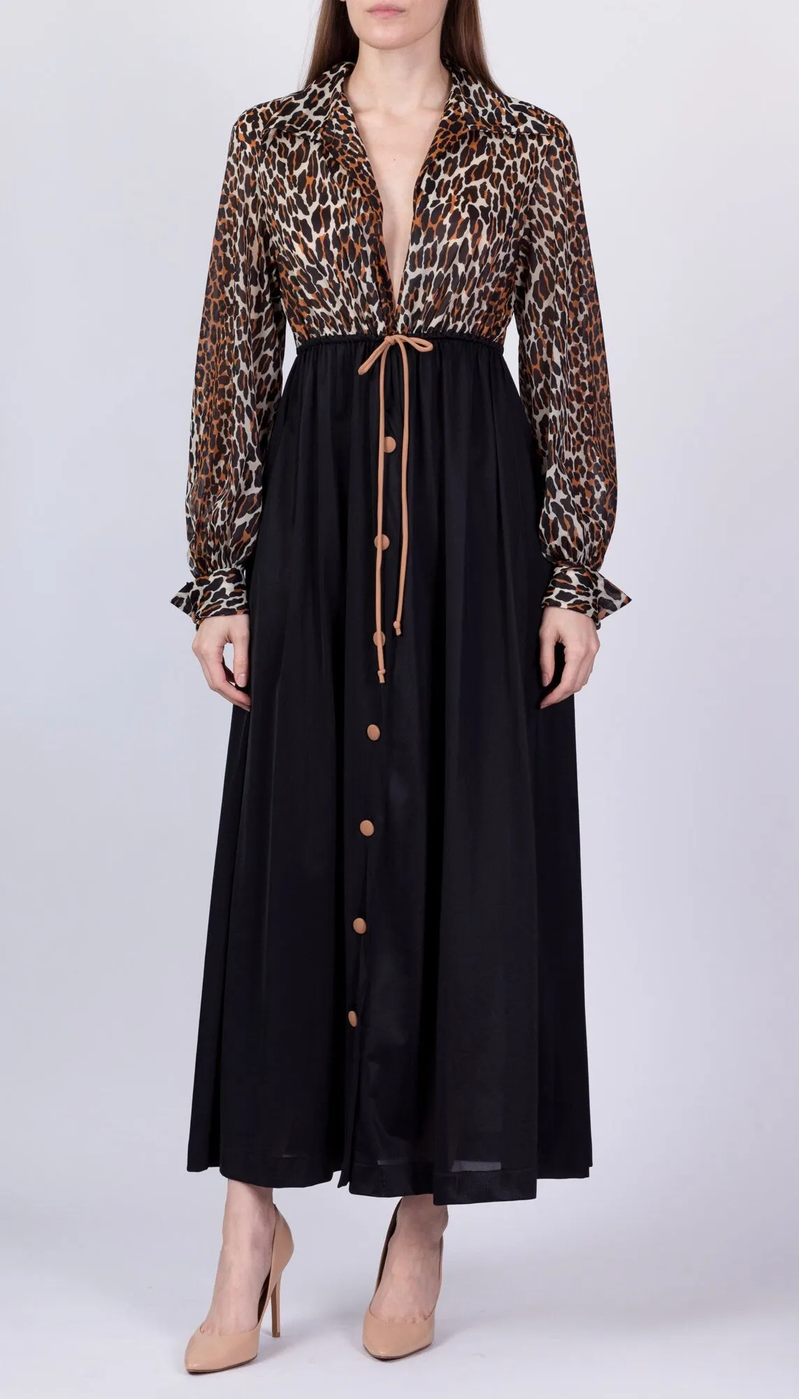 60s 70s Vanity Fair Leopard Print Loungewear House Dress - Medium