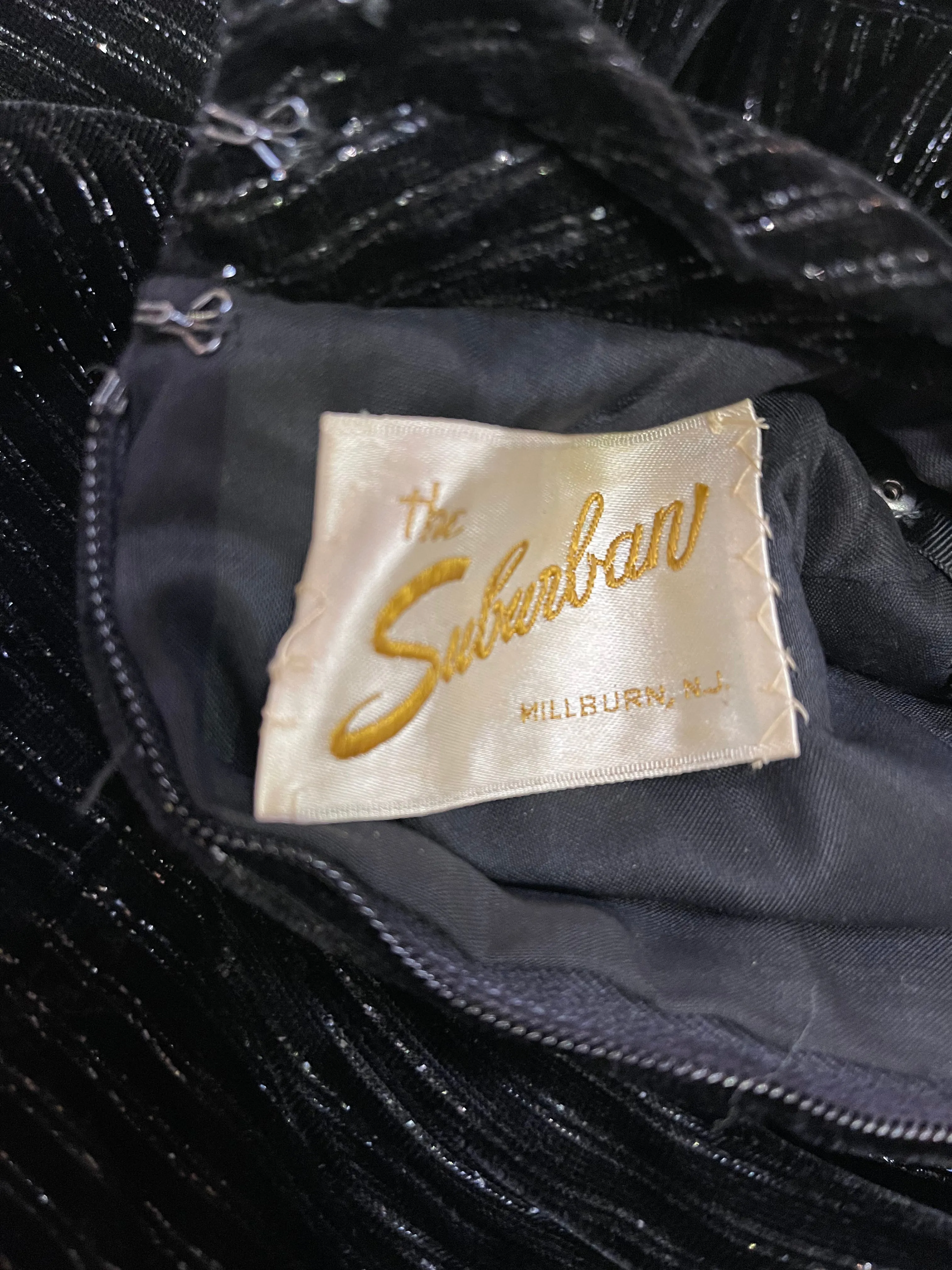 70s Dramatic  Black Striped Velvet Shot with Silver